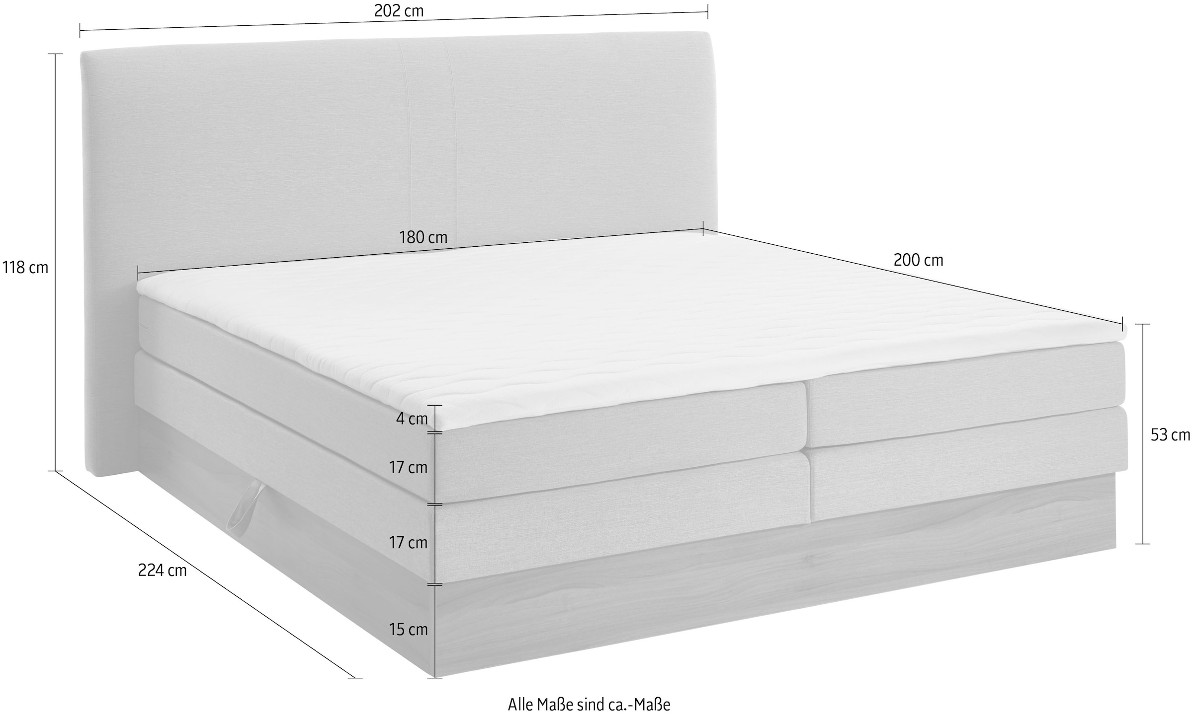 Home affaire Boxspringbett »Blomen«, mit Walnuss-Dekor, mit Bettkasten, verschiedene Härtegrade, mit Topper