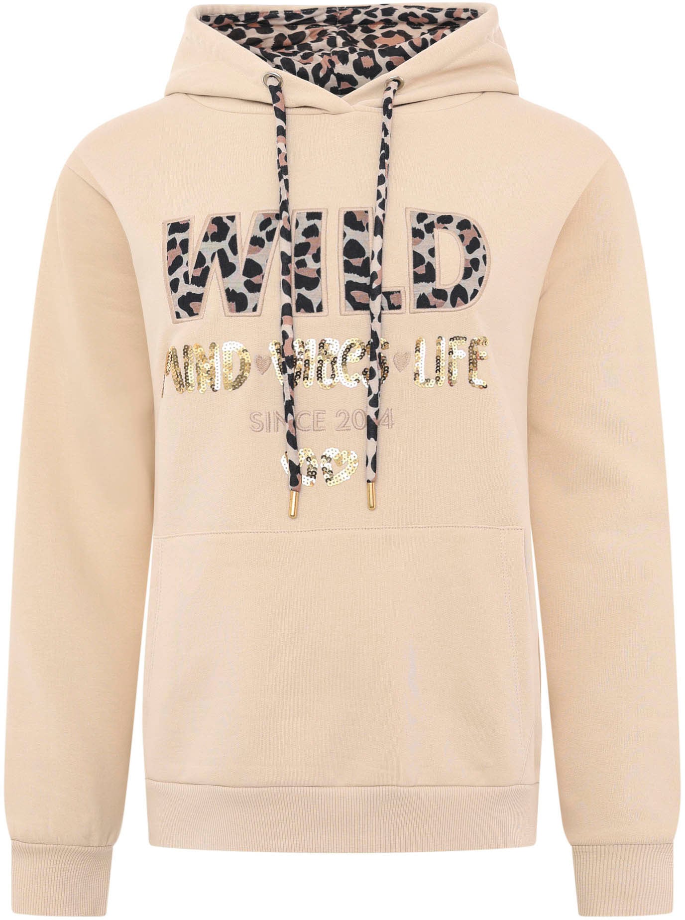 Zwillingsherz Hoodie »Hoodie "Wild Free"«, mit Pailletten, Kordel und Innenseite der Kapuze im -Look