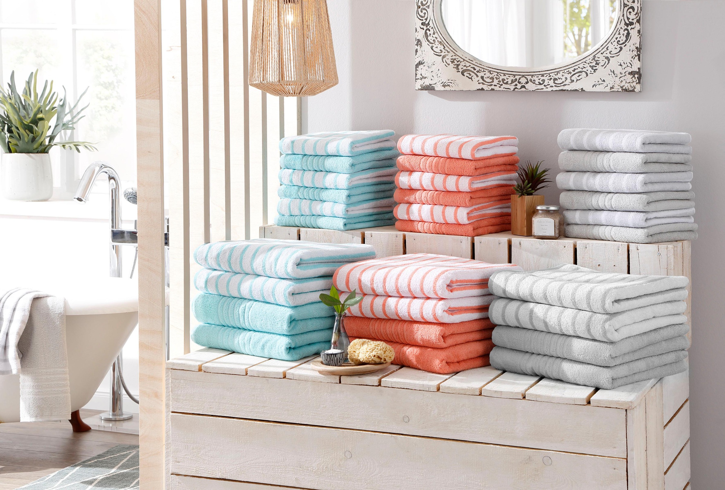 OTTO home Handtücher "Finn" im 6 teiligen Set, Uni- und gestreiftes Design aus 100% Baumwolle