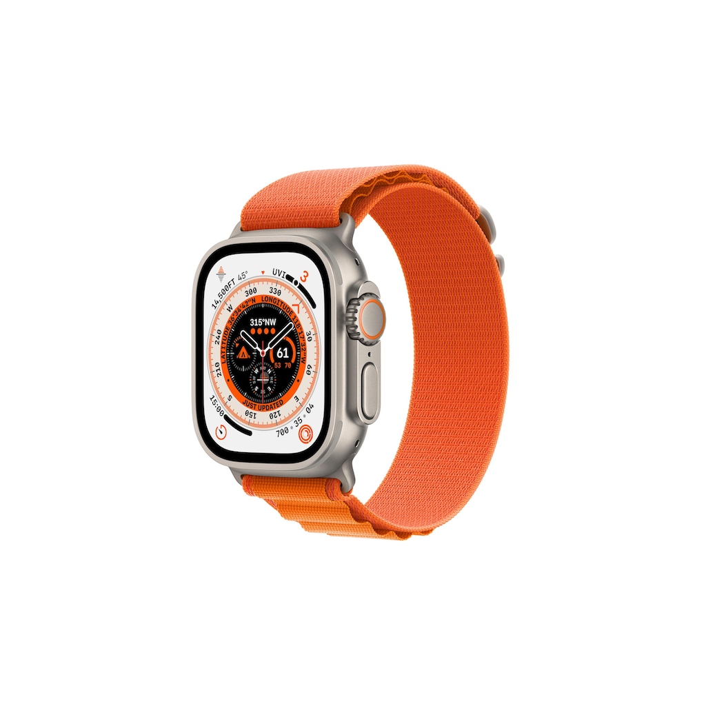 Apple Watch Ultra GPS + Cellular, Titangehäuse 49 mm, Alpin Loop Orange, Armbandgrösse Small - 130 - 160 mm Umfang