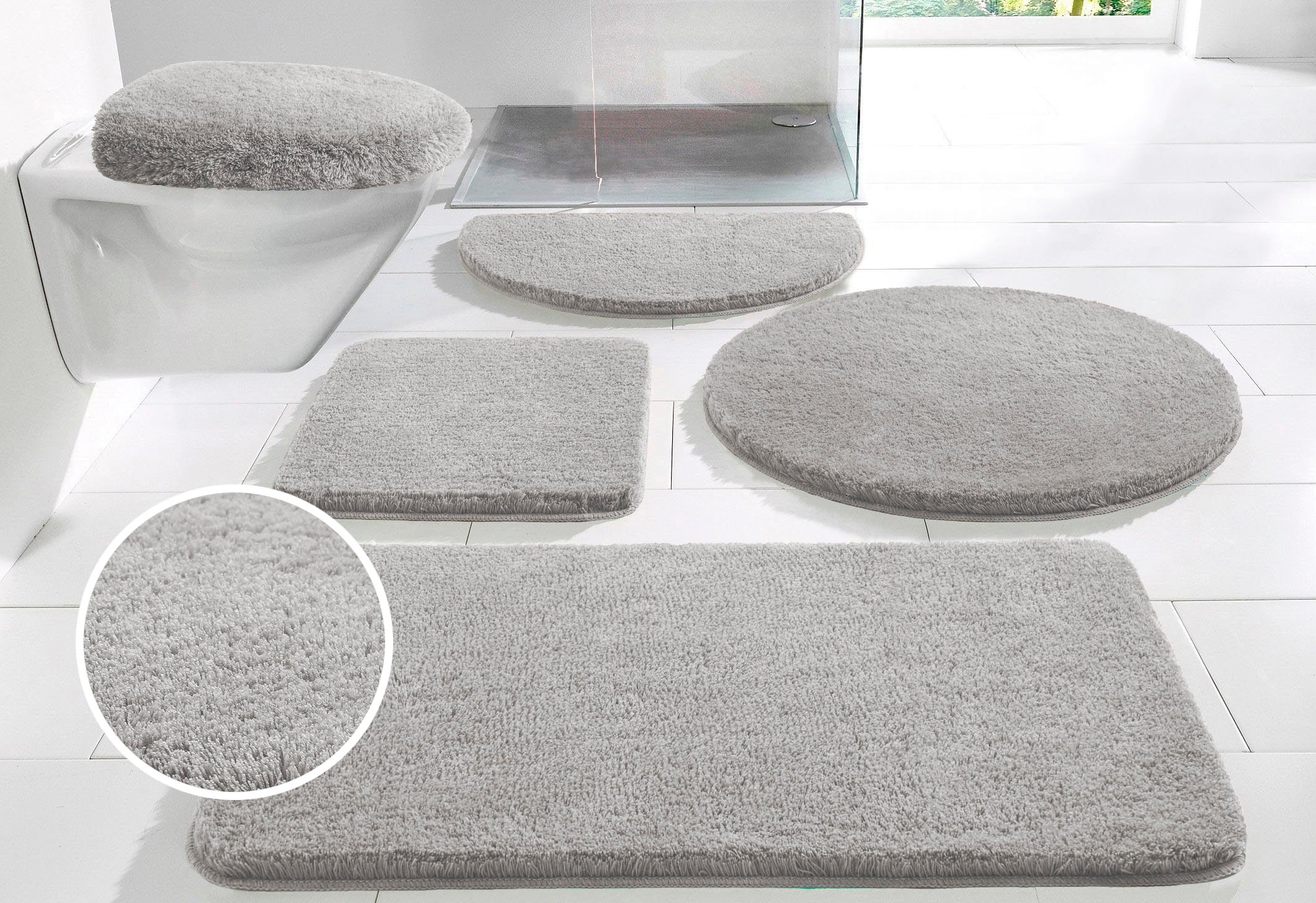 my home Badematte »Merida, Badvorleger, Badezimmer Teppich«, rutschhemmend beschichtet, fussbodenheizungsgeeignet-schnell trocknend-strapazierfähig, Badteppich, Uni Farben, rechteckig, rund & als 2-tlg. Set erhältlich
