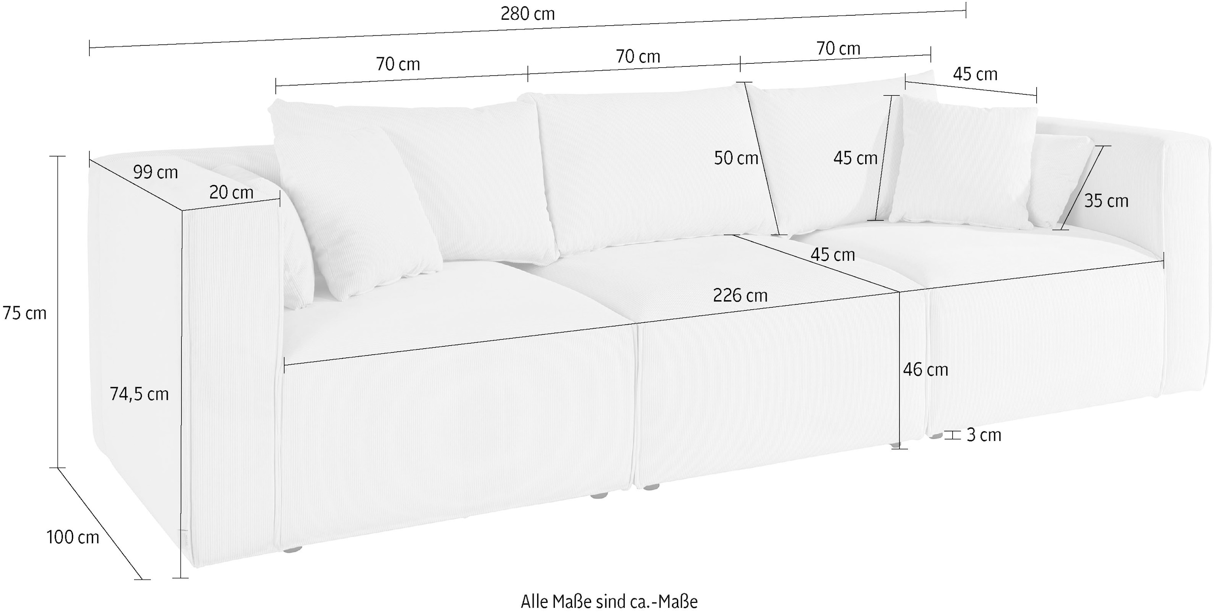 Home affaire 3-Sitzer »Comfine«, zusammengesetzt aus Modulen, in 3 Bezugsqualitäten