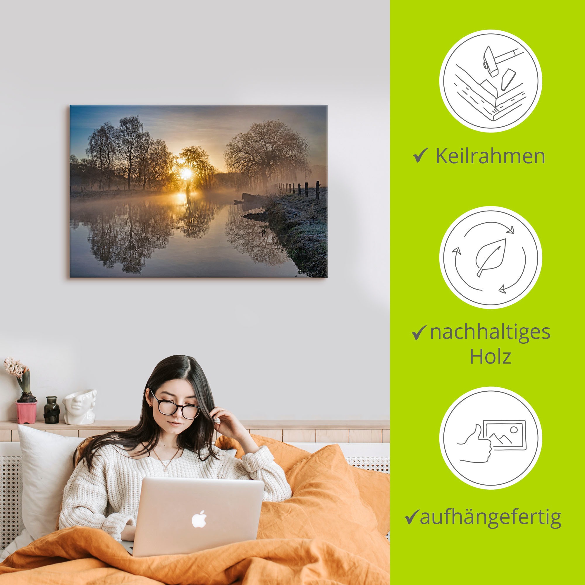 Artland Wandbild »Mystischer Morgen an der Trave«, Bilder vom Sonnenuntergang & -aufgang (1 Stück), in vielen Grössen & Produktarten - Alubild/Outdoorbild, Leinwandbild, Poster, Wandaufkleber/Wandtattoo auch für Badezimmer geeignet