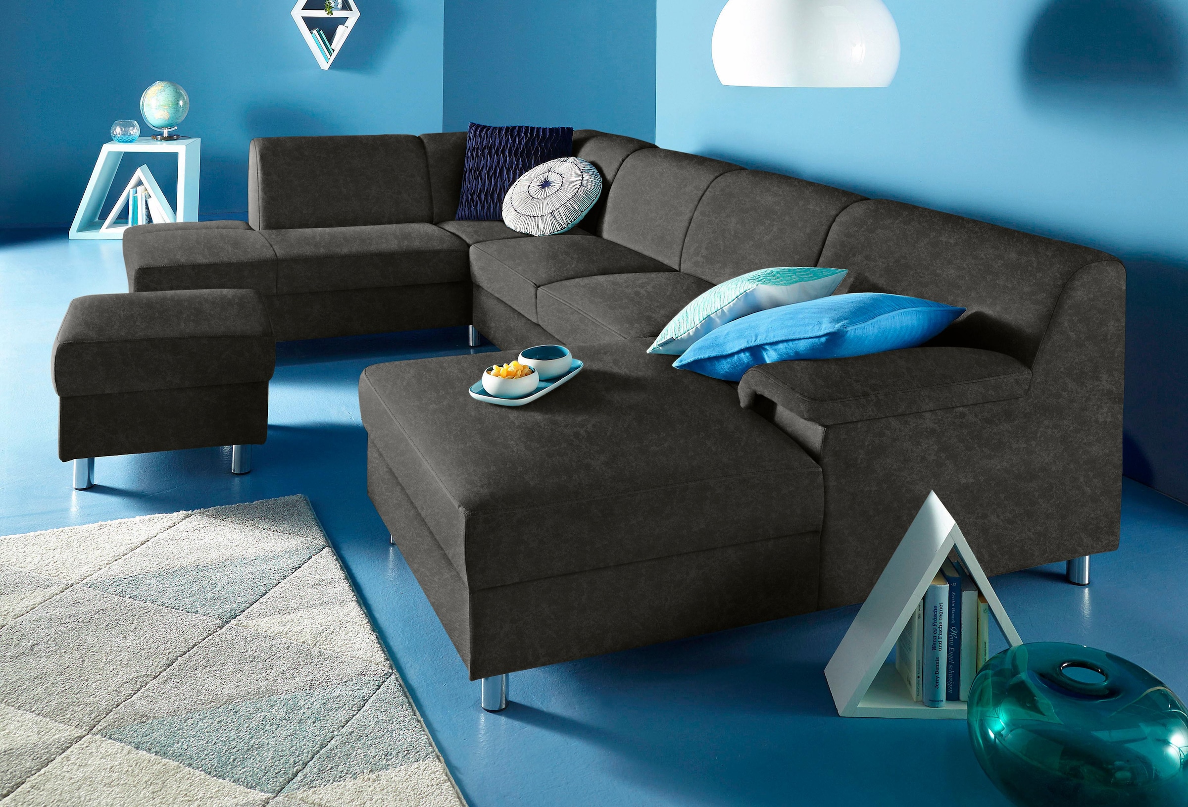 Home affaire Wohnlandschaft "Jamie, zeitloses Design, fester Sitzkomfort, viel Platz, U-Form" wahlweise mit Bettfunktion
