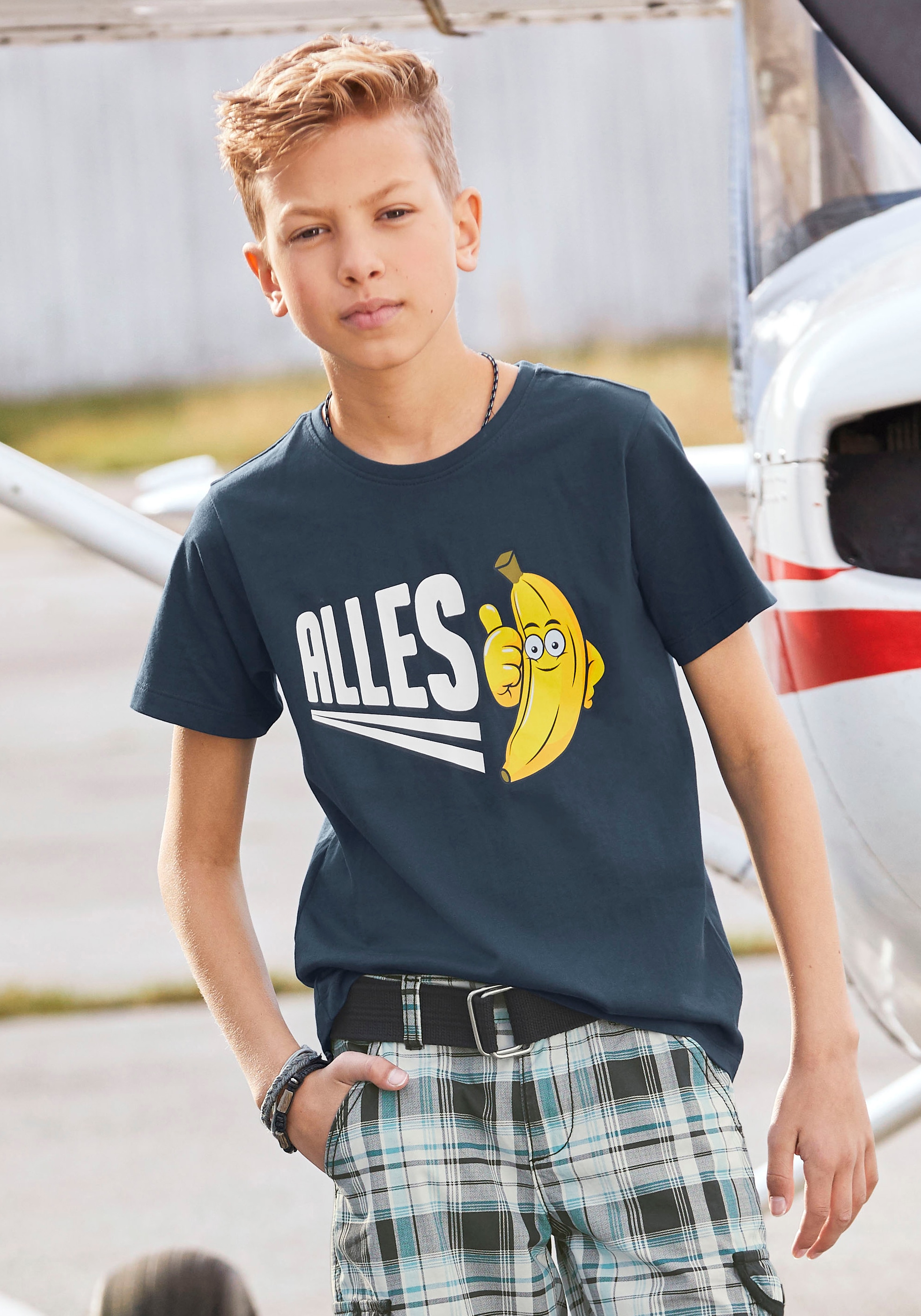 ✵ KIDSWORLD T-Shirt »ALLES BANANE«, Spruch online entdecken |  Jelmoli-Versand