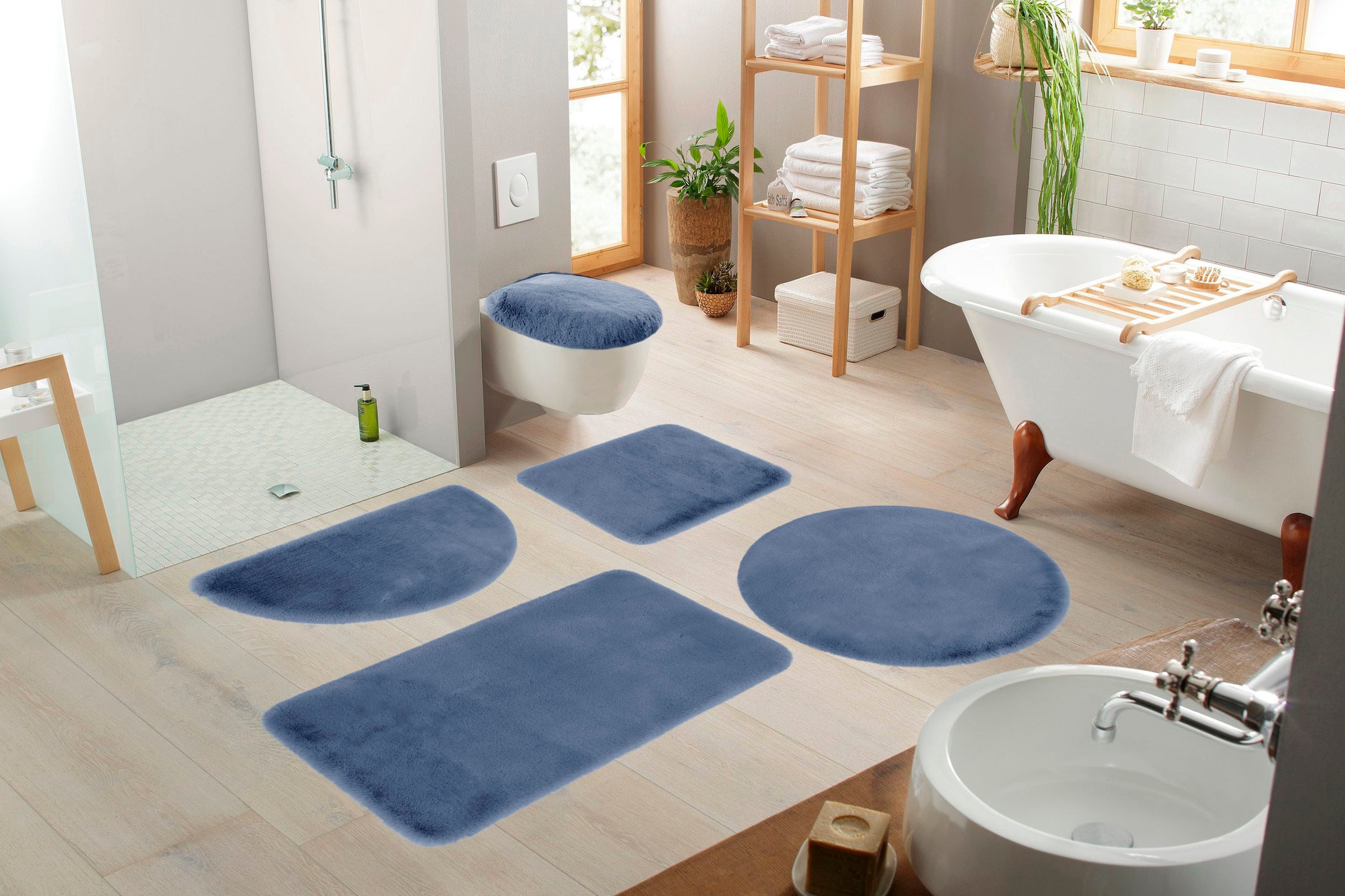 my home Badematte »Rabbit Badematten, Badvorleger, Badezimmer Teppich«, rutschhemmend beschichtet, strapazierfähig-fussbodenheizungsgeeignet-schnell trocknend, Kaninchenfell-Haptik, Badteppich, rechteckig, rund & als 3-tlg. Set