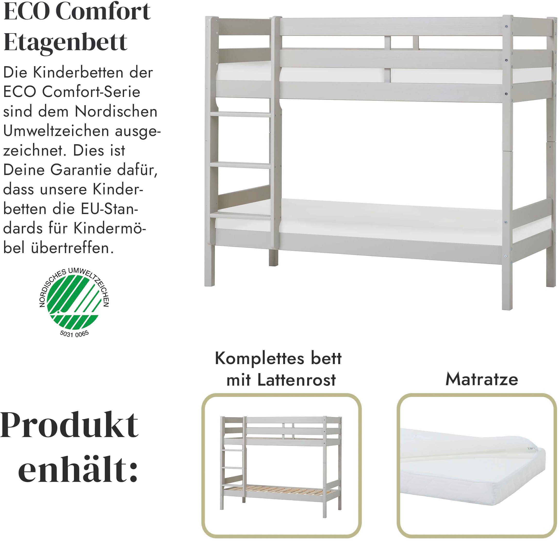 Hoppekids Etagenbett »ECO Comfort Kinderbett 90x200 oder 70x160 aus Massivholz in 4 Farben«, TÜV, FSC und Nordisches Umweltzeichen – wahlweise mit Matratzen