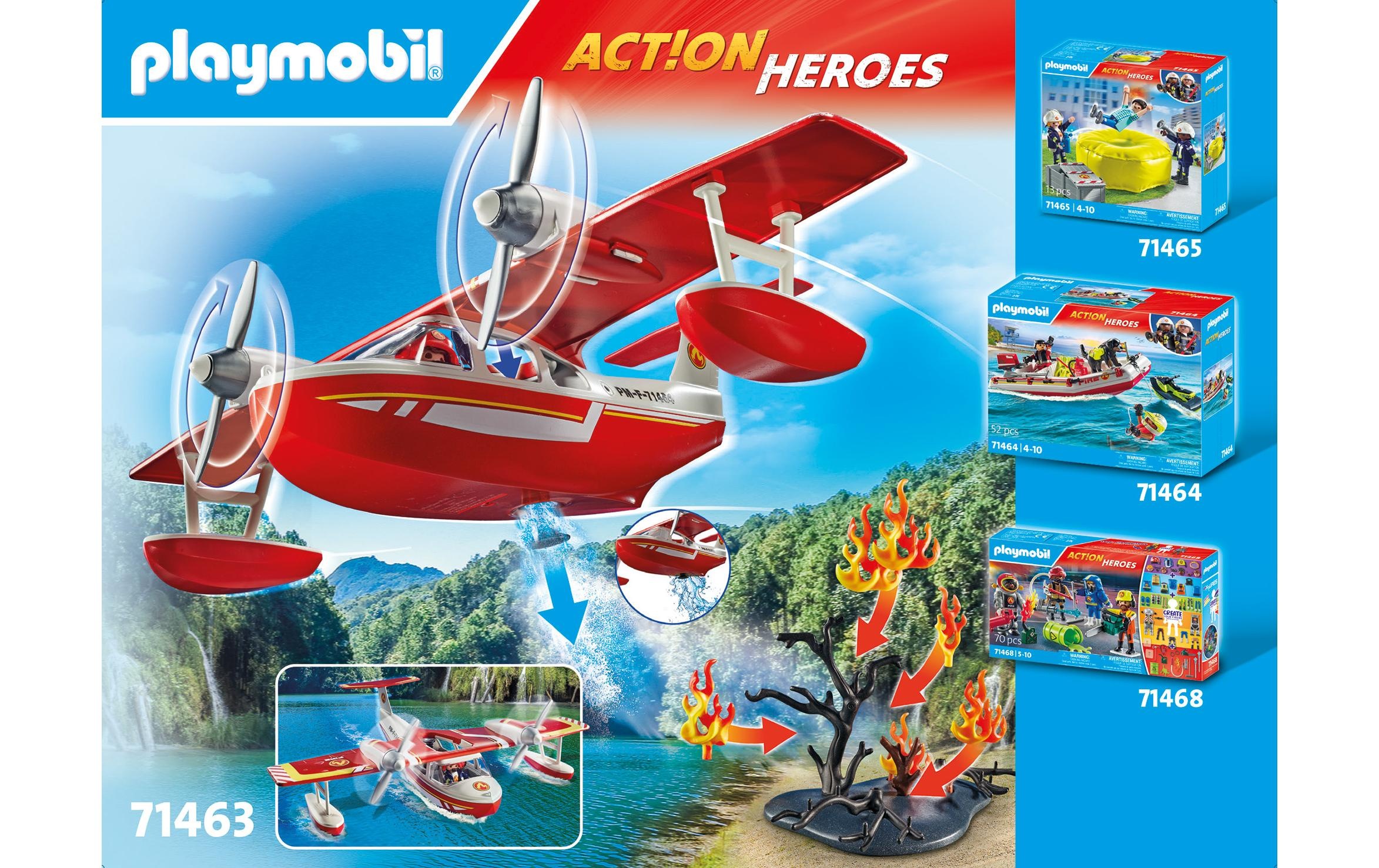 Playmobil® Spielbausteine »Action Heroes Feuerwehrflugzeug mit Löschfunktion 71463«, (34 St.)