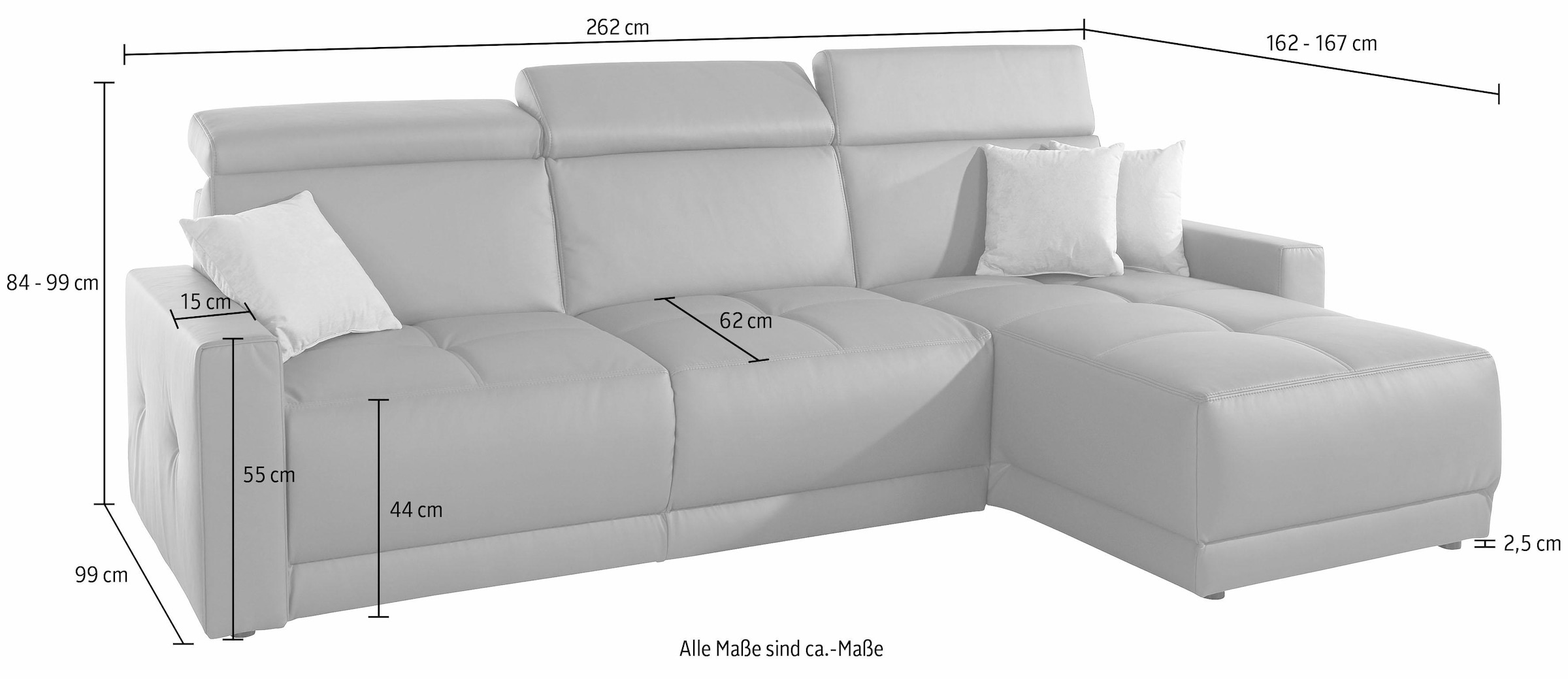 DOMO collection Ecksofa »Ava L-Form«, mit Recamiere, Federkern wahlweise mit Kopfteilverstellungen