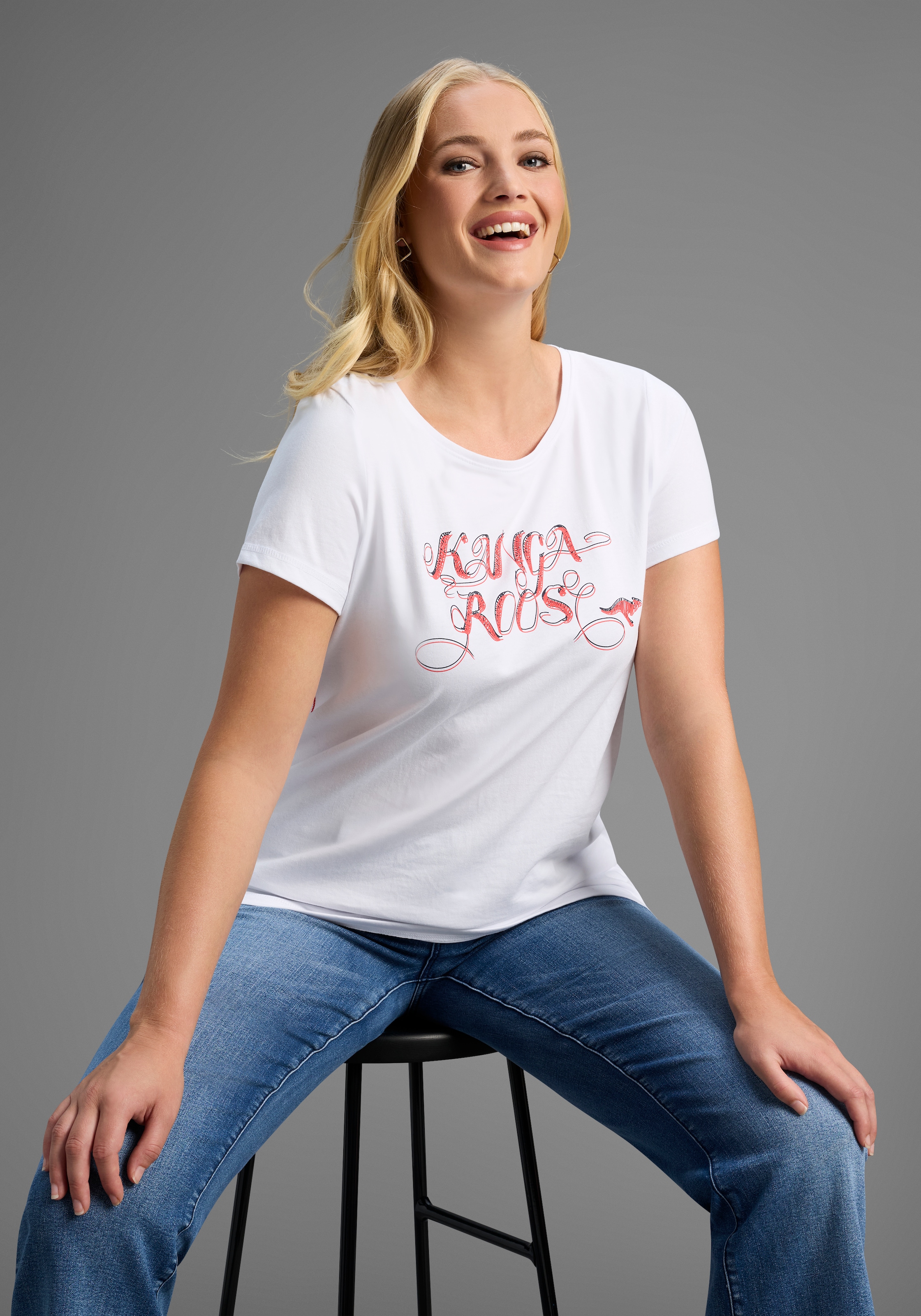 KangaROOS Longshirt, (Packung, 2 tlg., 2er-Pack), Kurzarm, figurumschmeichelnde Passform, grosse Grössen