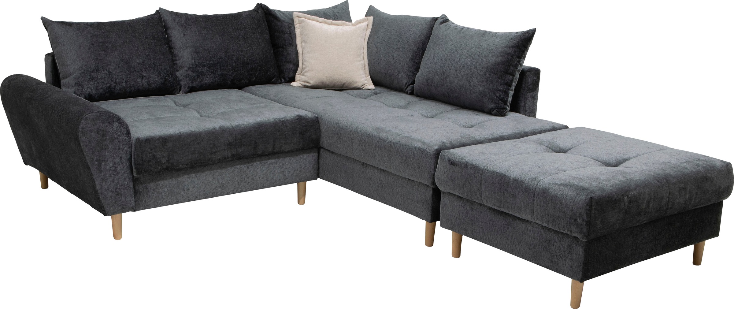 COLLECTION AB Ecksofa »Reims L-Form«, Ottomane beidseitig montierbar, inkl. Bettfunktion und Hocker
