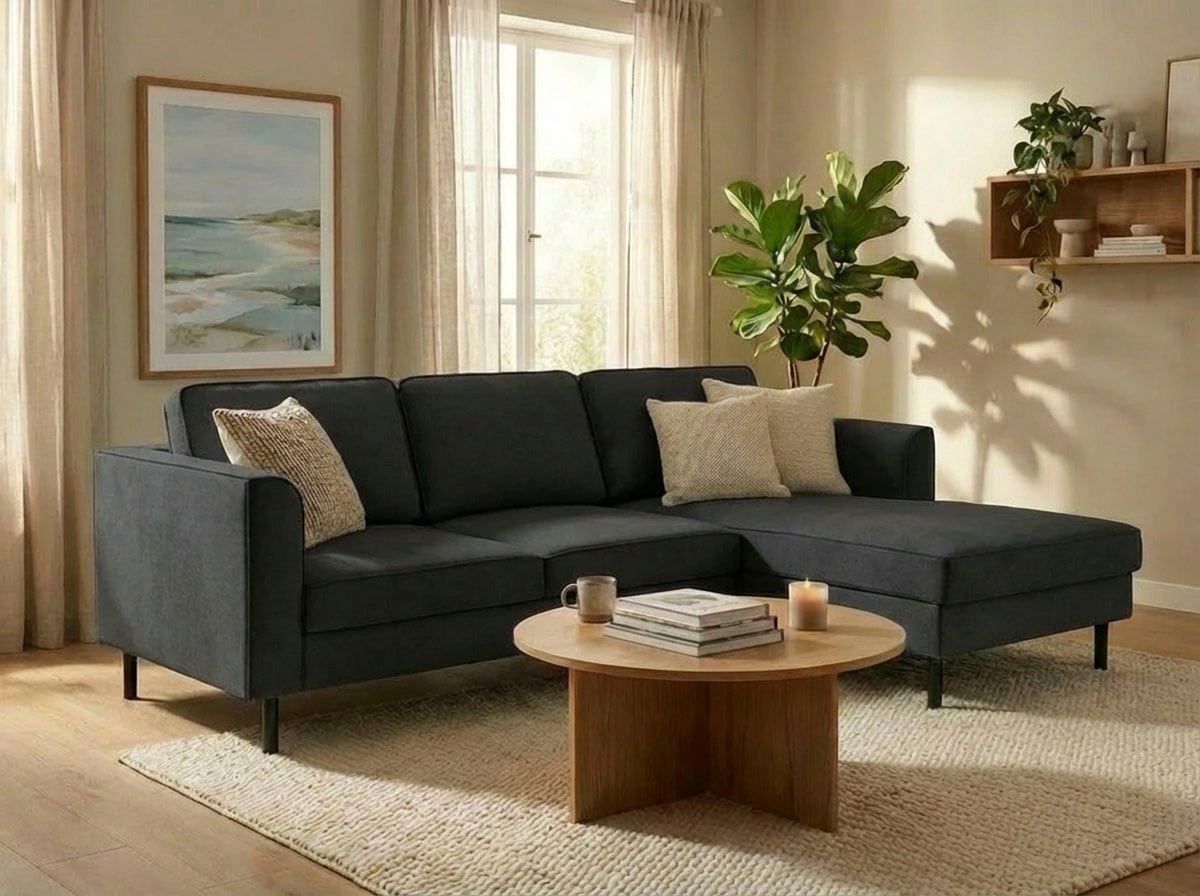 Home affaire Ecksofa "Booster II, whlw. mit Schlaffunktion & Bettkasten, Fuss schwarz" Recamiere beidseitig montierbar,L-Form, in Cord & Struktur LEO o. LINO