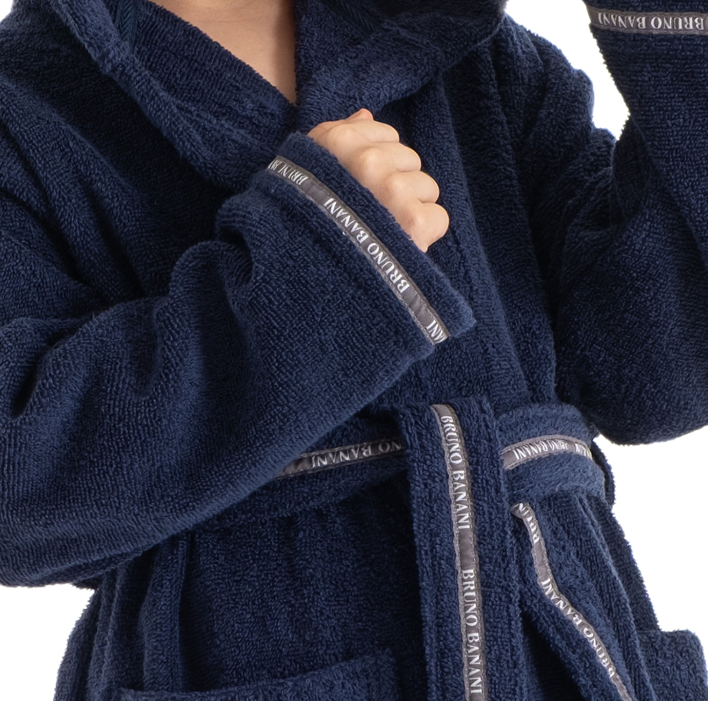 Bruno Banani Kinderbademantel »Danny, Ideal für Zuhause, Schwimmbad oder im Urlaub«, (1 St.), mit Logostreifen, aus 100% Baumwolle