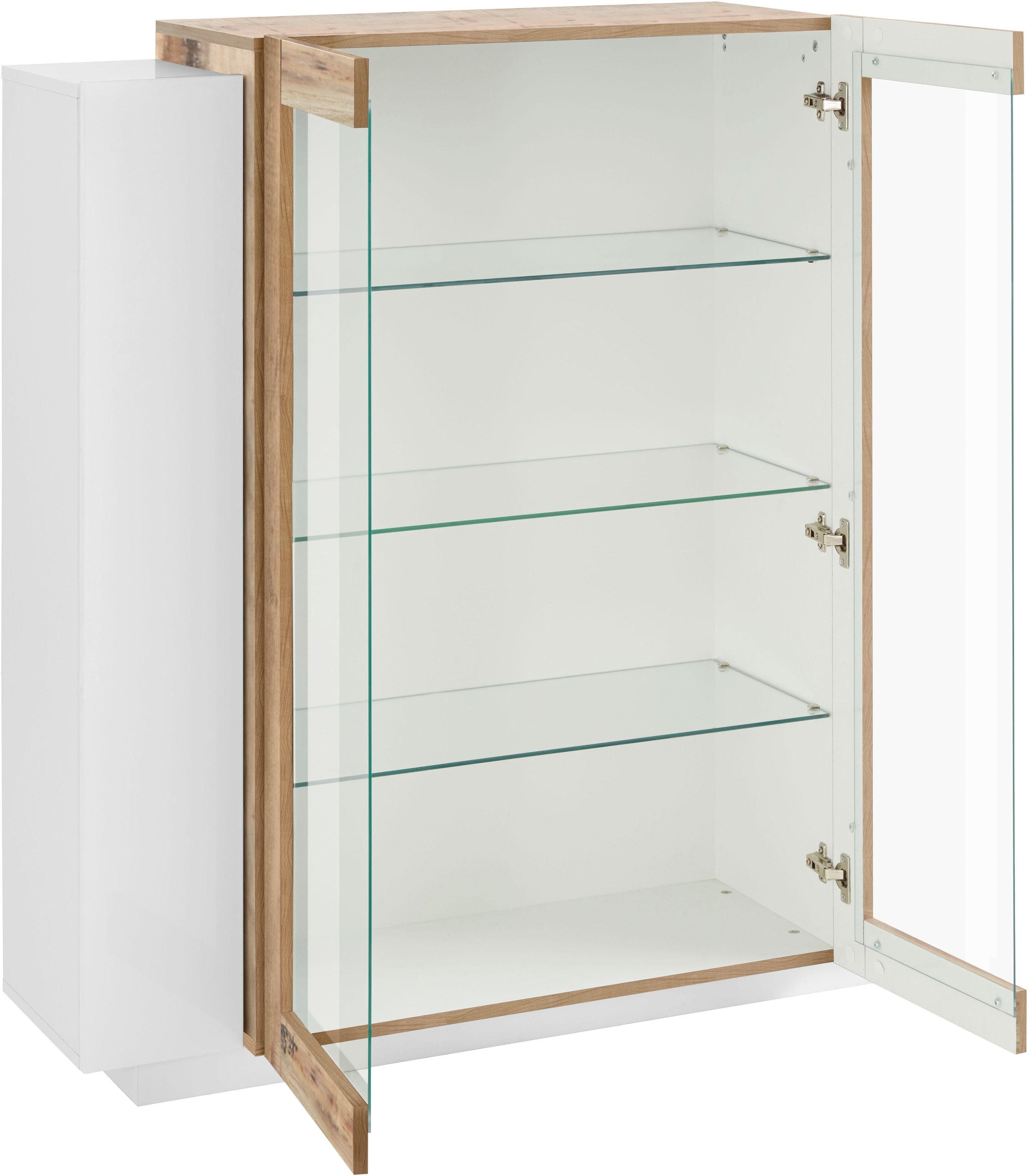 INOSIGN Vitrine »Coro, Vitrine, Glasvitrine, Vitrinenschrank, Stauraumvitrine«, 2 Glastüren, 2 Holztüren, Doppeltiefe, Hochglanz Fronten, Höhe 126