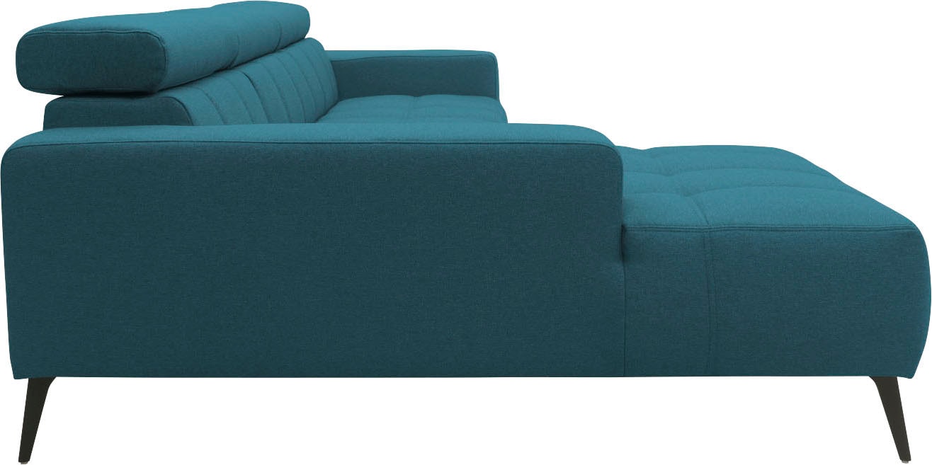 DOMO collection Ecksofa »Trento L-Form, mit Kufenfuss oder Einzelfuss«, wahlweise mit Kopfteilverstellung, Recamiere links/rechts bestellbar
