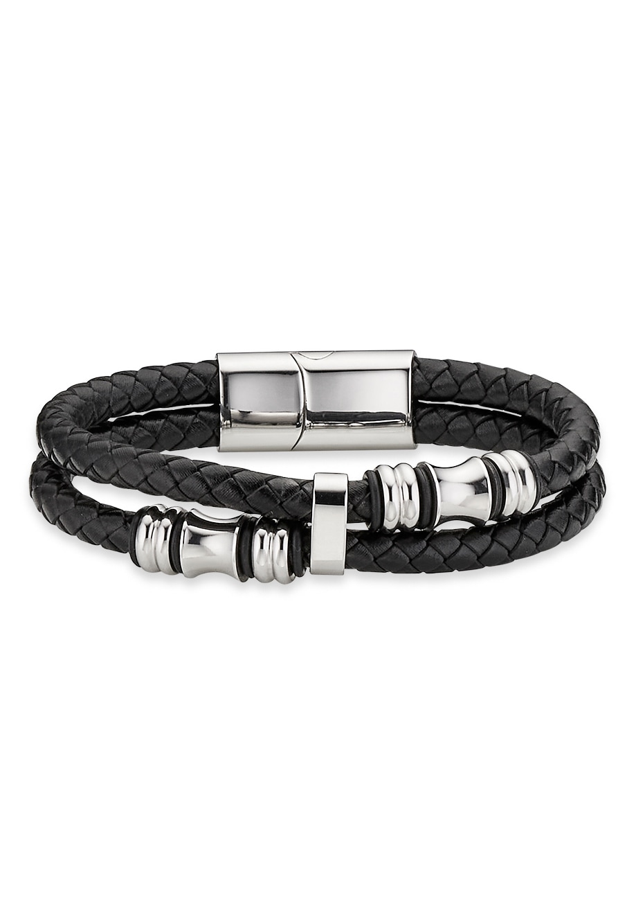 Bruno Banani Lederarmband "Schmuck Geschenk Armkette Axt Lederband breit Silber"