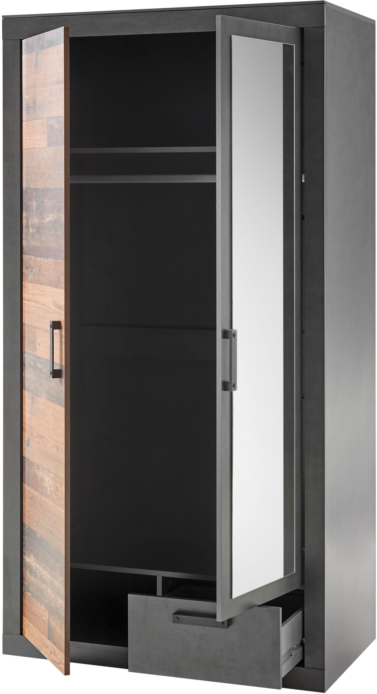 Home affaire Kleiderschrank »BROOKLYN Schrank, Drehtürenschrank, Garderobe, schwarze Griffe«, Schlafzimmerschrank mit Spiegel, dekorative Rahmenoptik, 104 cm breit
