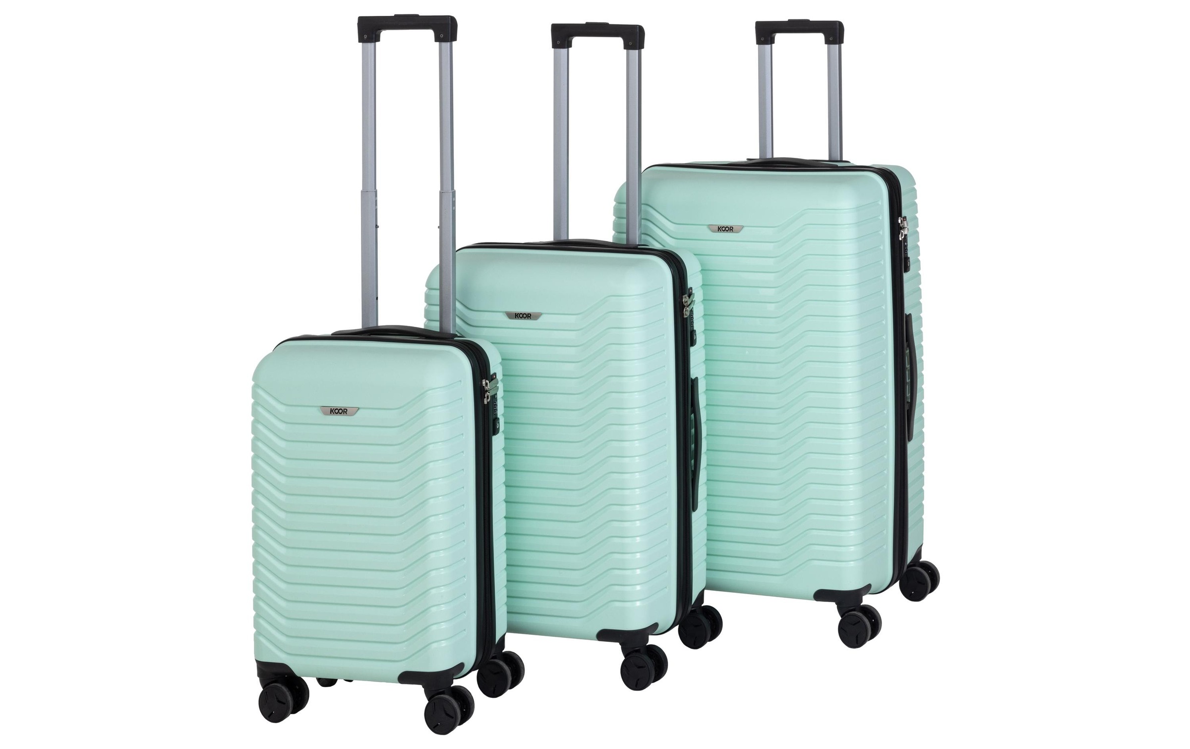 Koor, Unisex, KOOR Koffer »Manila 3-teilig, Mint« 40 l 4 Rollen, mint, 40 l, Abmessungen: 50 x 34 x 21 cm, 60 x 40 x 26 cm, 70 x 46 x 30 cm