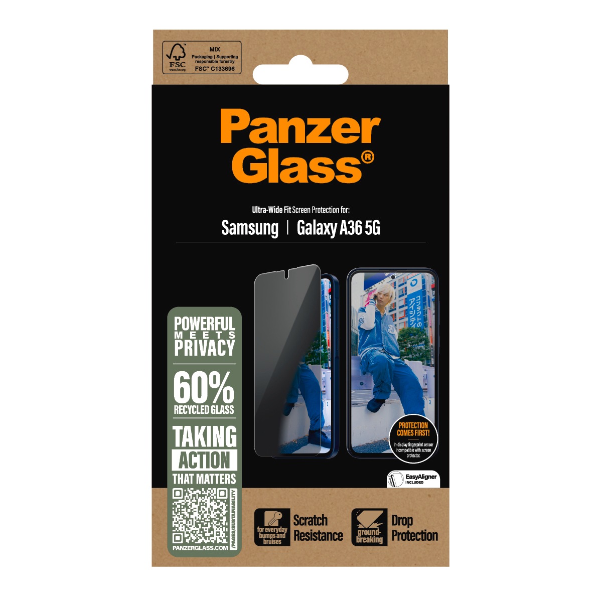 CARE by PanzerGlass Displayschutzglas »Ultra-Wide Fit Privacy Screen Protection«, für Samsung Galaxy A36, Blickschutzfolie, Schutzfolie, Bildschirmschutz, kratz- & stossfest