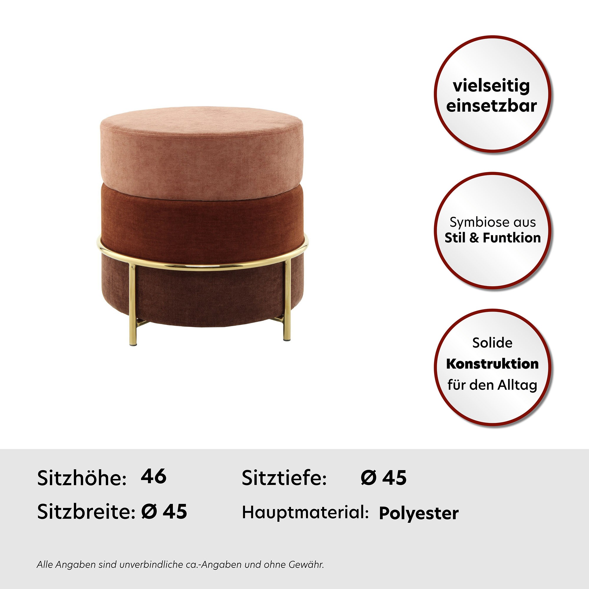 Kayoom Sitzhocker »Hocker Matilda 225, Komfortable runde Form, Gemütlicher Design-Hocker«, (1 St.), samtweich, elegant, gepolstert, grosse Sitzfläche