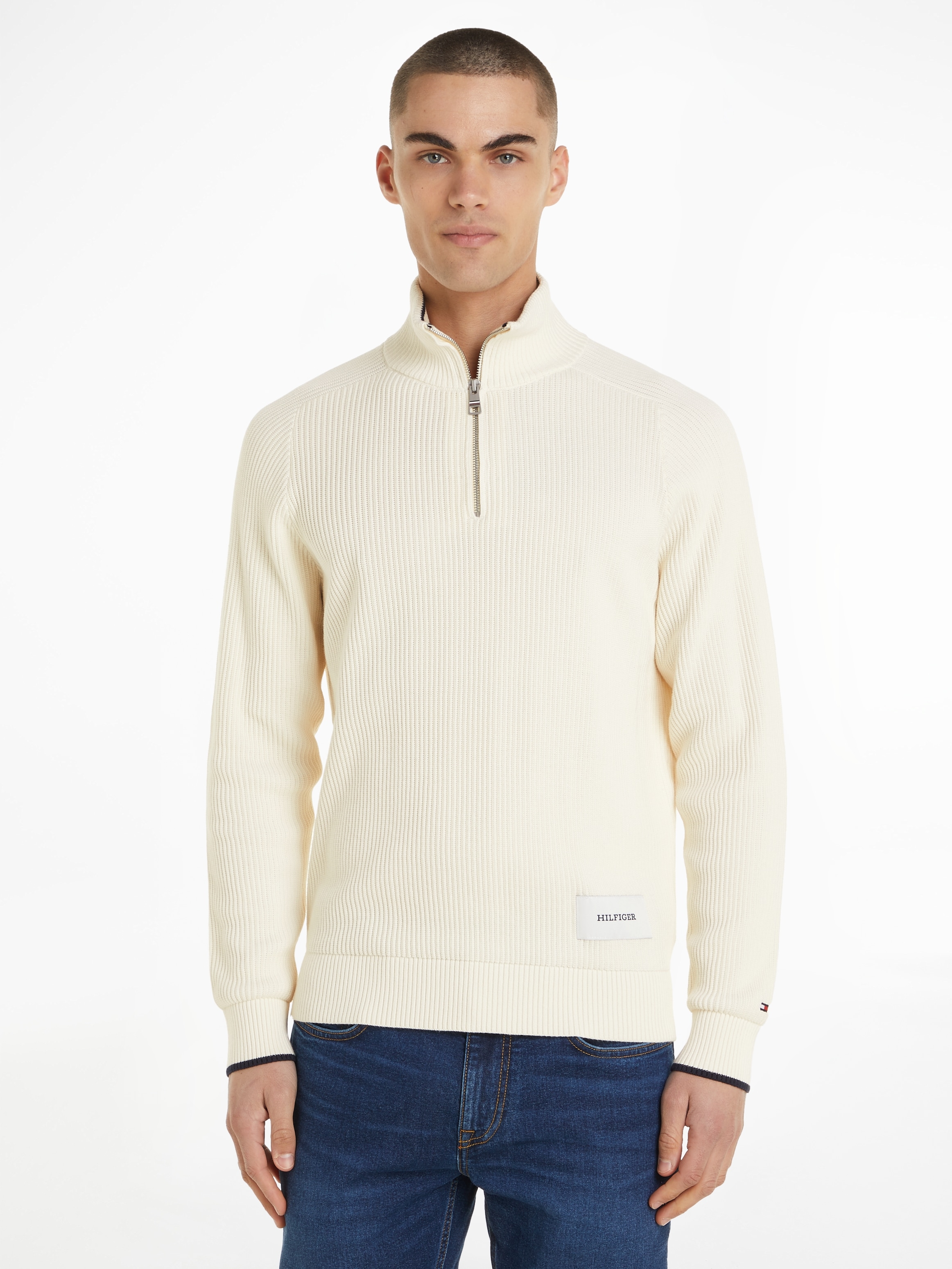 Strickpullover »TIPPED RIB STRUCTURE ZIP MOCK«