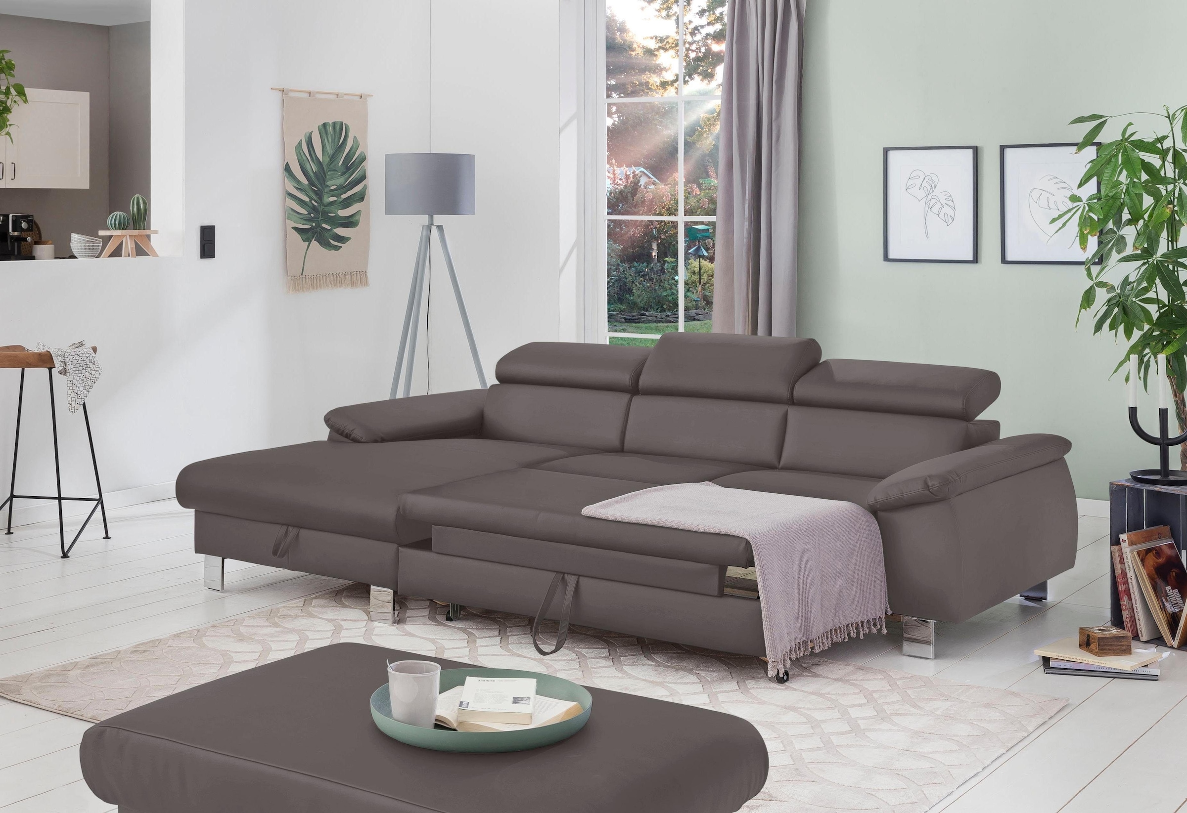 COTTA Polstergarnitur »Komaris L-Form«, (Set), Set bestehend aus: Ecksofa mit Kopfteilverstellung & Hocker
