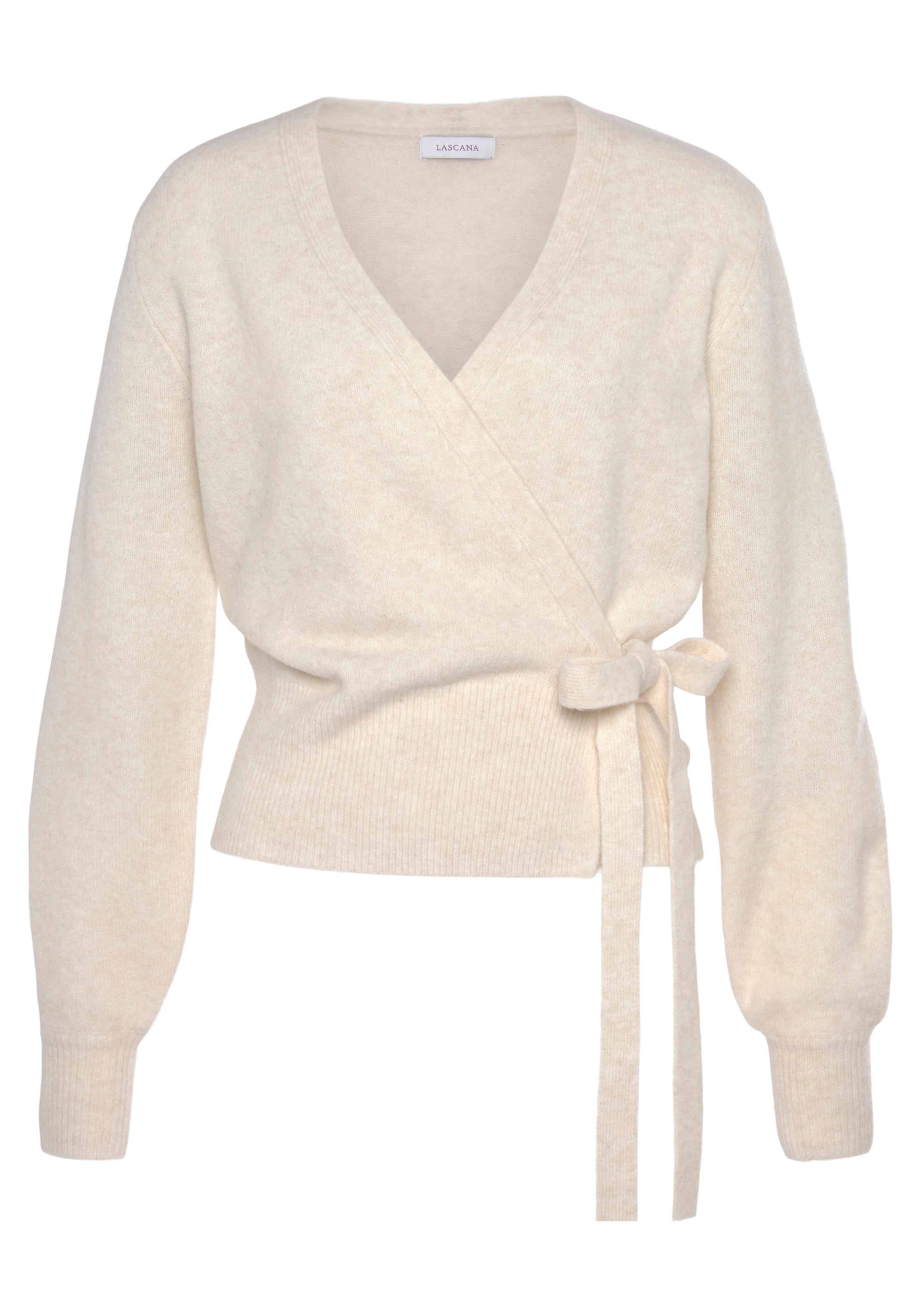 LASCANA Wickelstrickjacke, mit breitem Rippbündchen, Loungewear