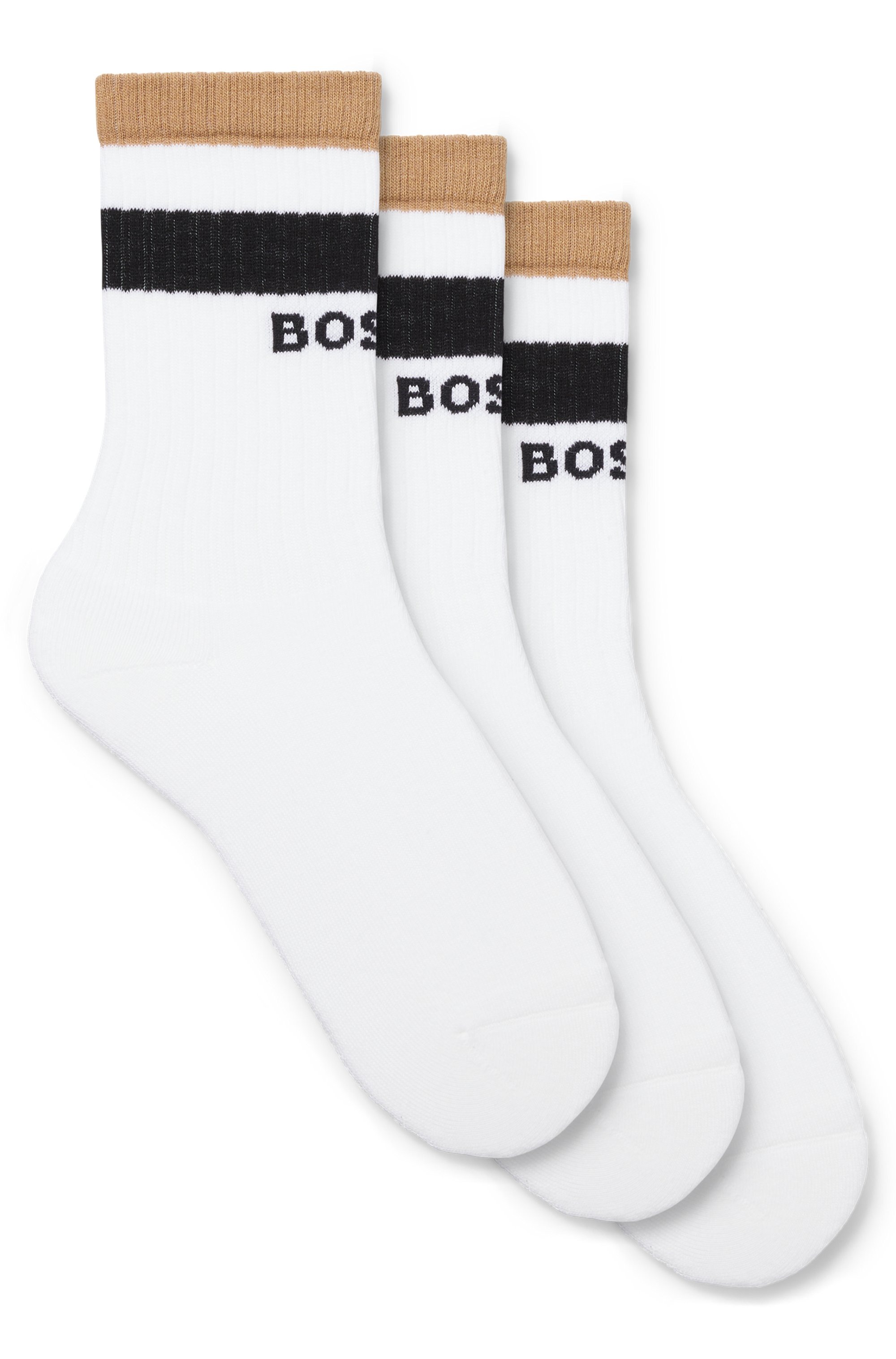 BOSS Kurzsocken »3P QS Rib Iconic CC« 3 Paar tlg. mit Rippstruktur, Ferse und Zehen verstärkt
