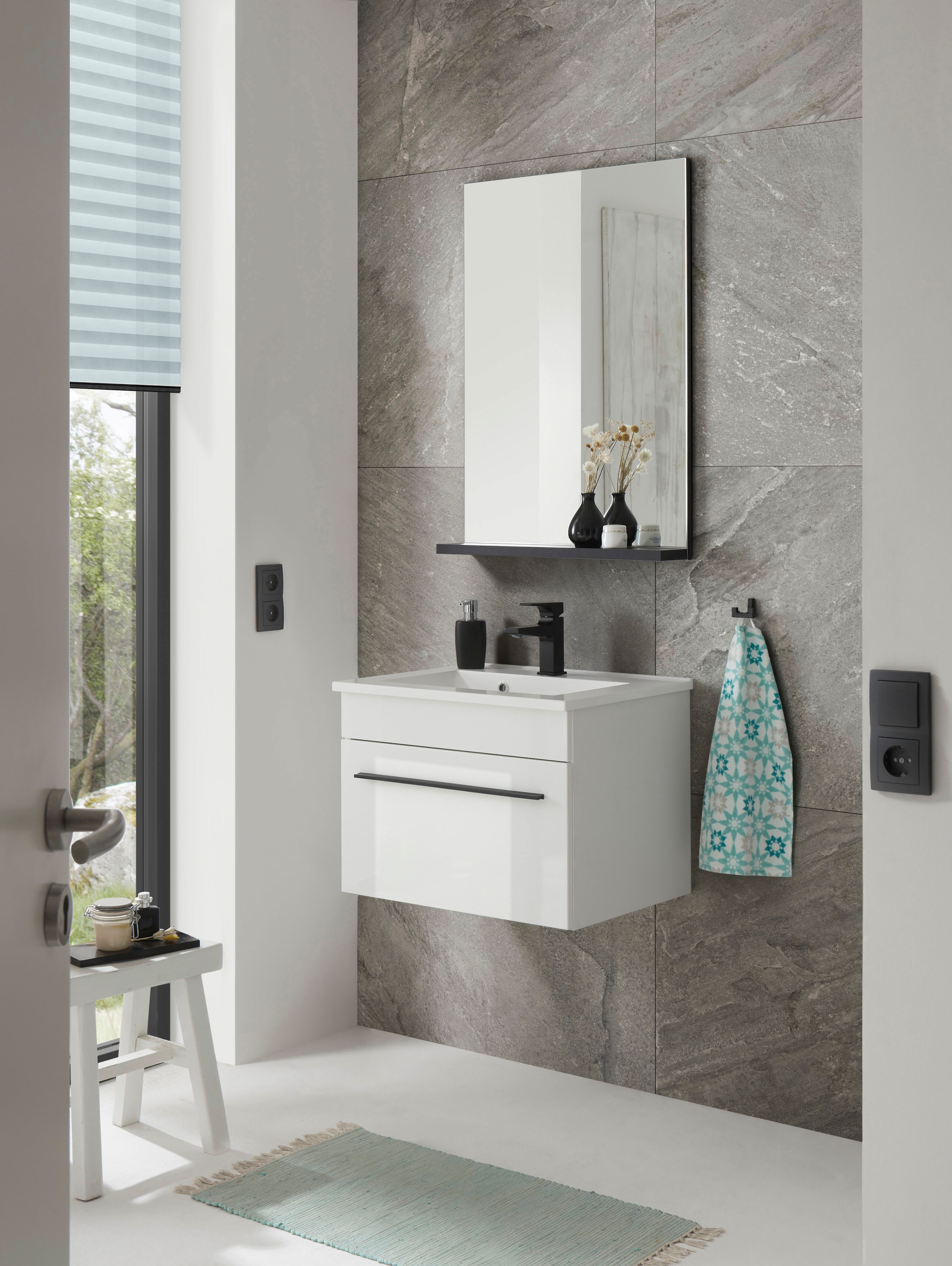 INOSIGN Waschtisch »Cantara, Waschtisch inkl. Waschbecken, modernes Design«, mit schwarzem Griff, ausreichend Stauraum