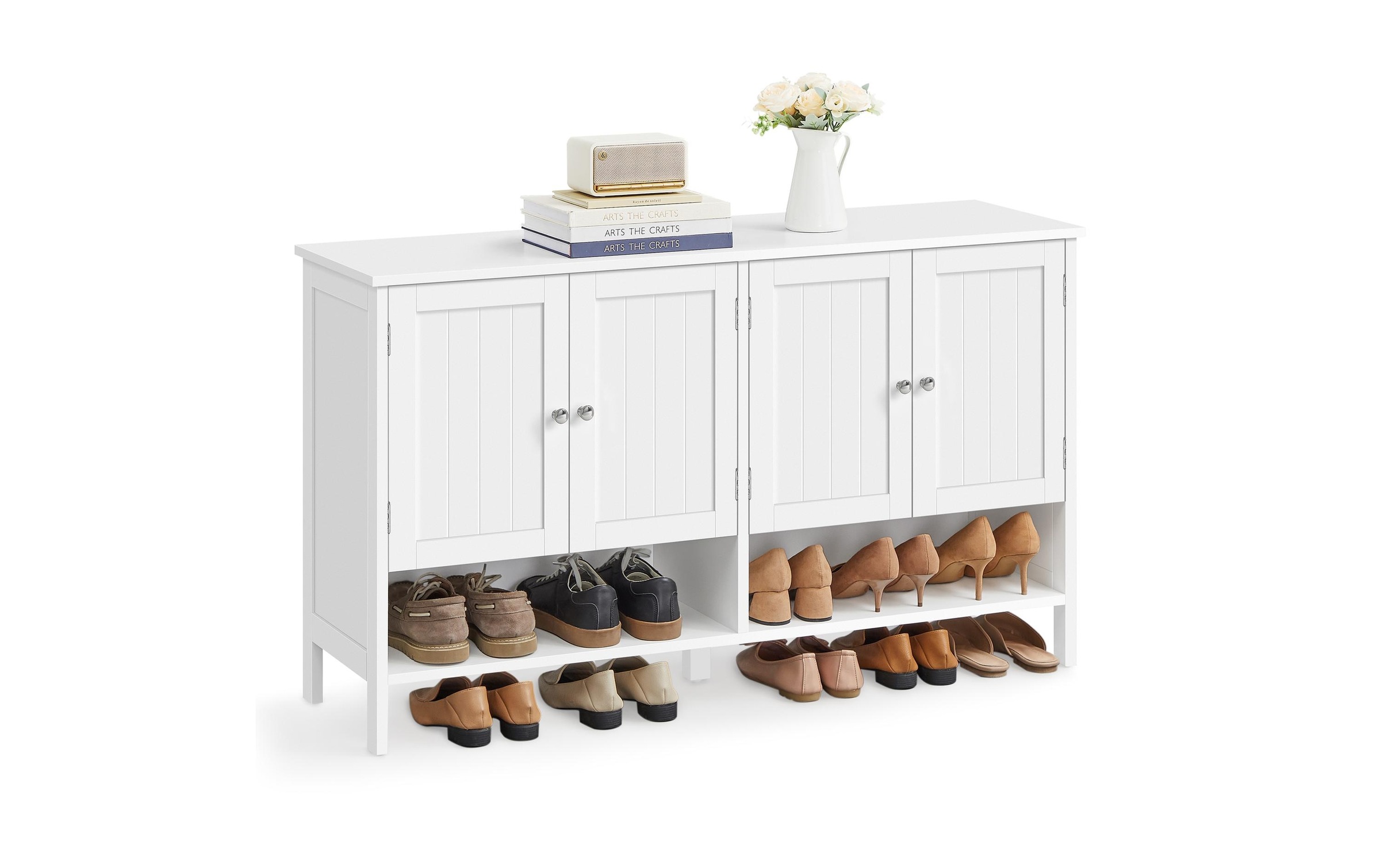 VASAGLE Schuhschrank »Landhausstil 120 x 70 cm«, Verfügt ein offenes Fach und einen Schrank mit insgesamt 4 Ablagen