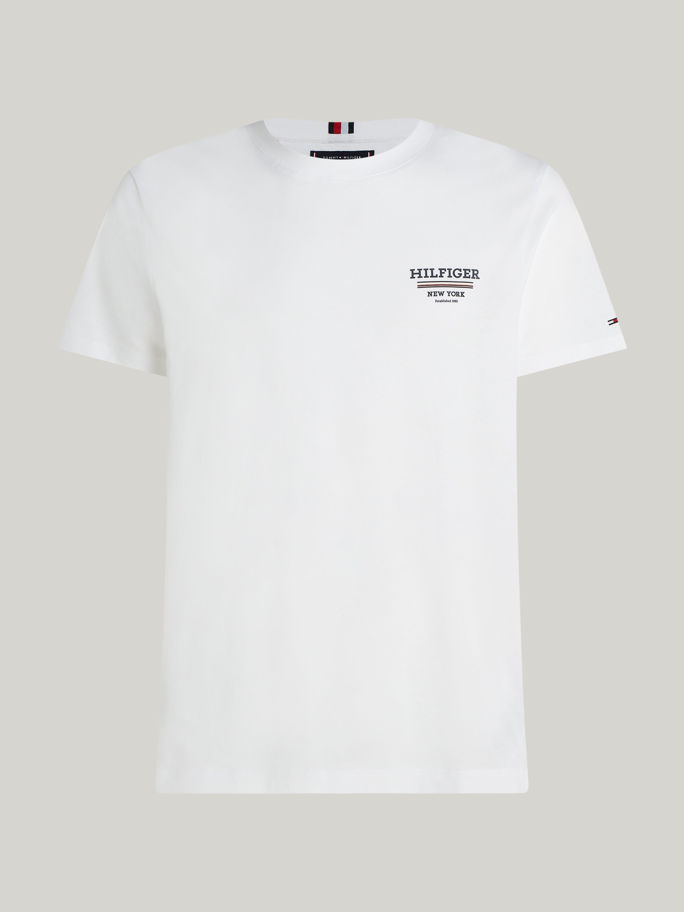 Tommy Hilfiger T-Shirt »HILFIGER GLOBAL STRIPE TEE«, kontrastfarbener Print auf de Brust