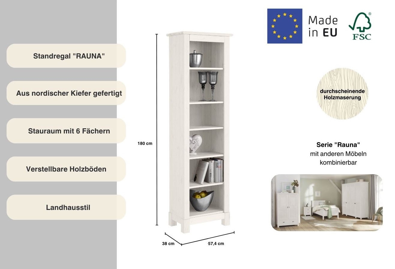Home affaire Standregal »Rauna«, Höhe 180 cm, aus massiver Kiefer, FSC®-zertifiziert