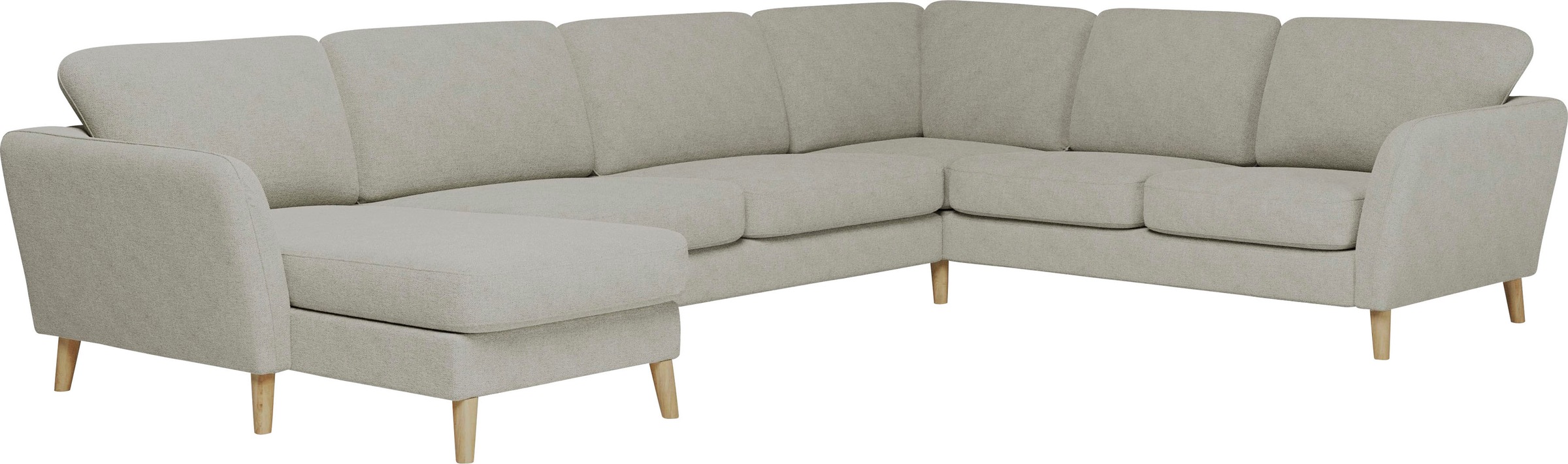 Home affaire Wohnlandschaft »MARSEILLE XXL 349cm, U-Form, Ottomane rechts/links wählbar«, Massivholzbeine Eiche, Landhausstil, Wellenunterfederung