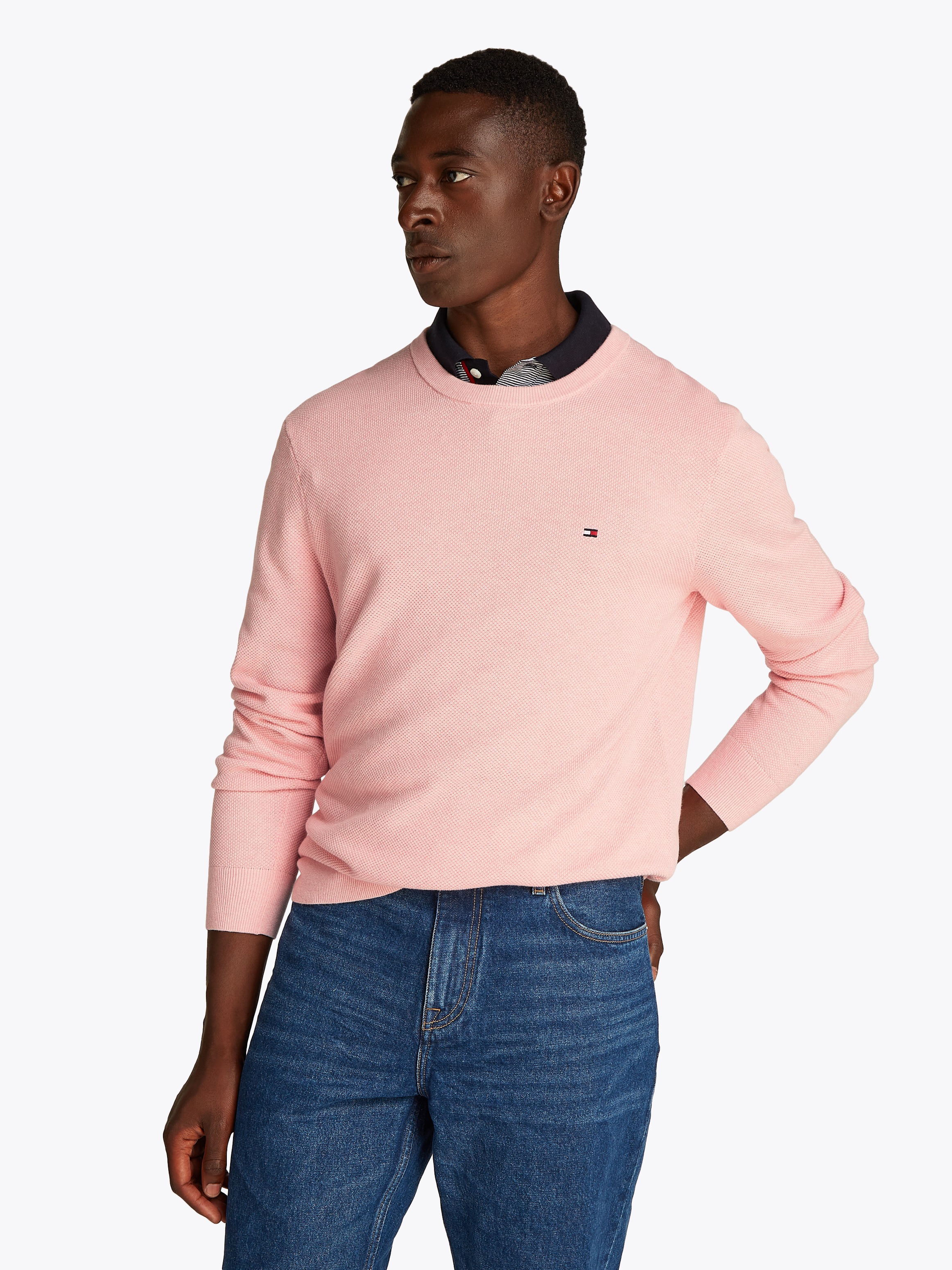 Tommy Hilfiger Rundhalspullover »ESSENTIAL STRUCTURE CREW NECK mit Struktur und Label« unifarben, casual, regular fit, Baumwolle, Rundhals
