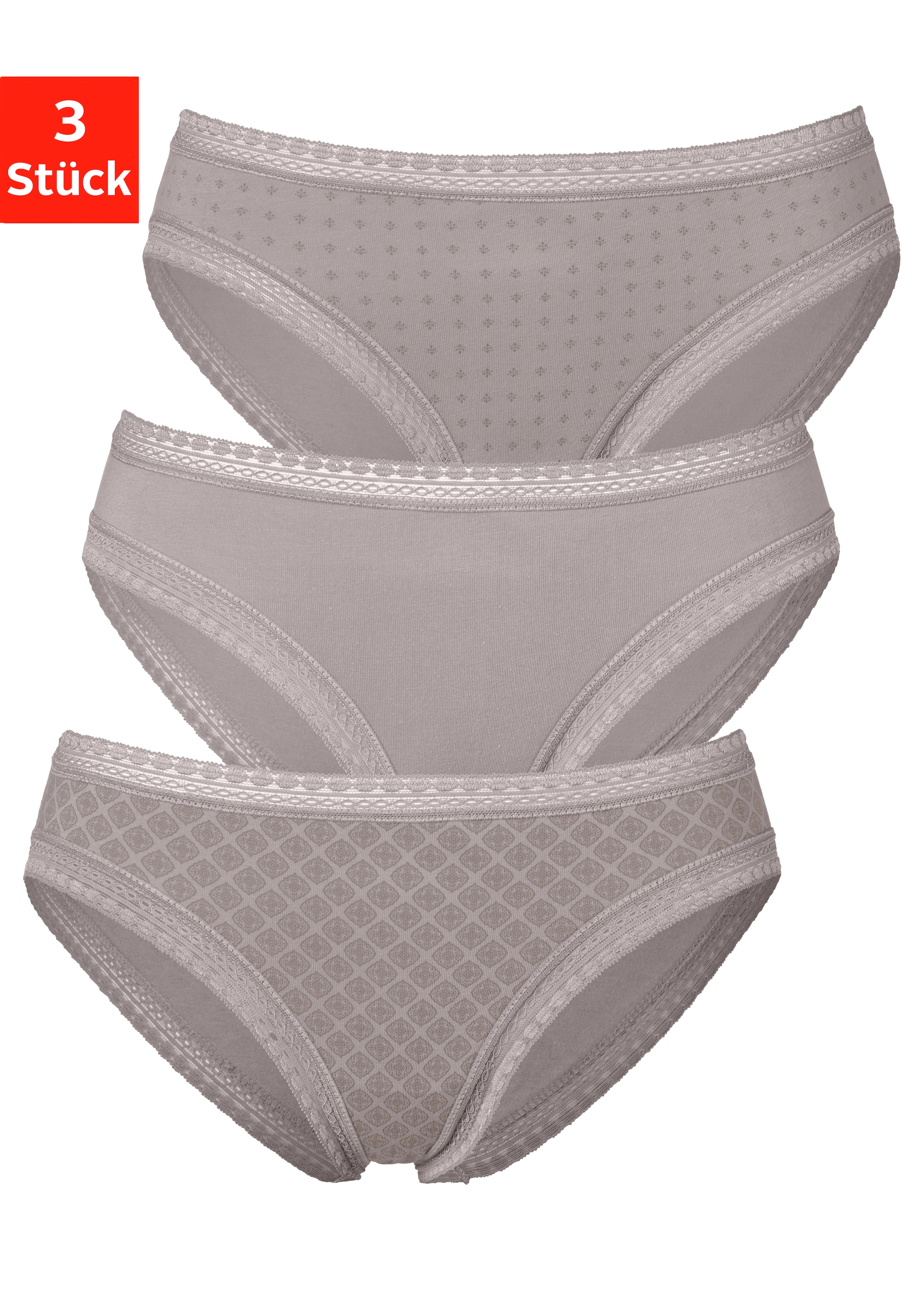 LASCANA Bikinislip, (Packung, 3 St.), aus elastischer Baumwolle mit weicher  Spitze online kaufen bei Jelmoli-Versand Schweiz