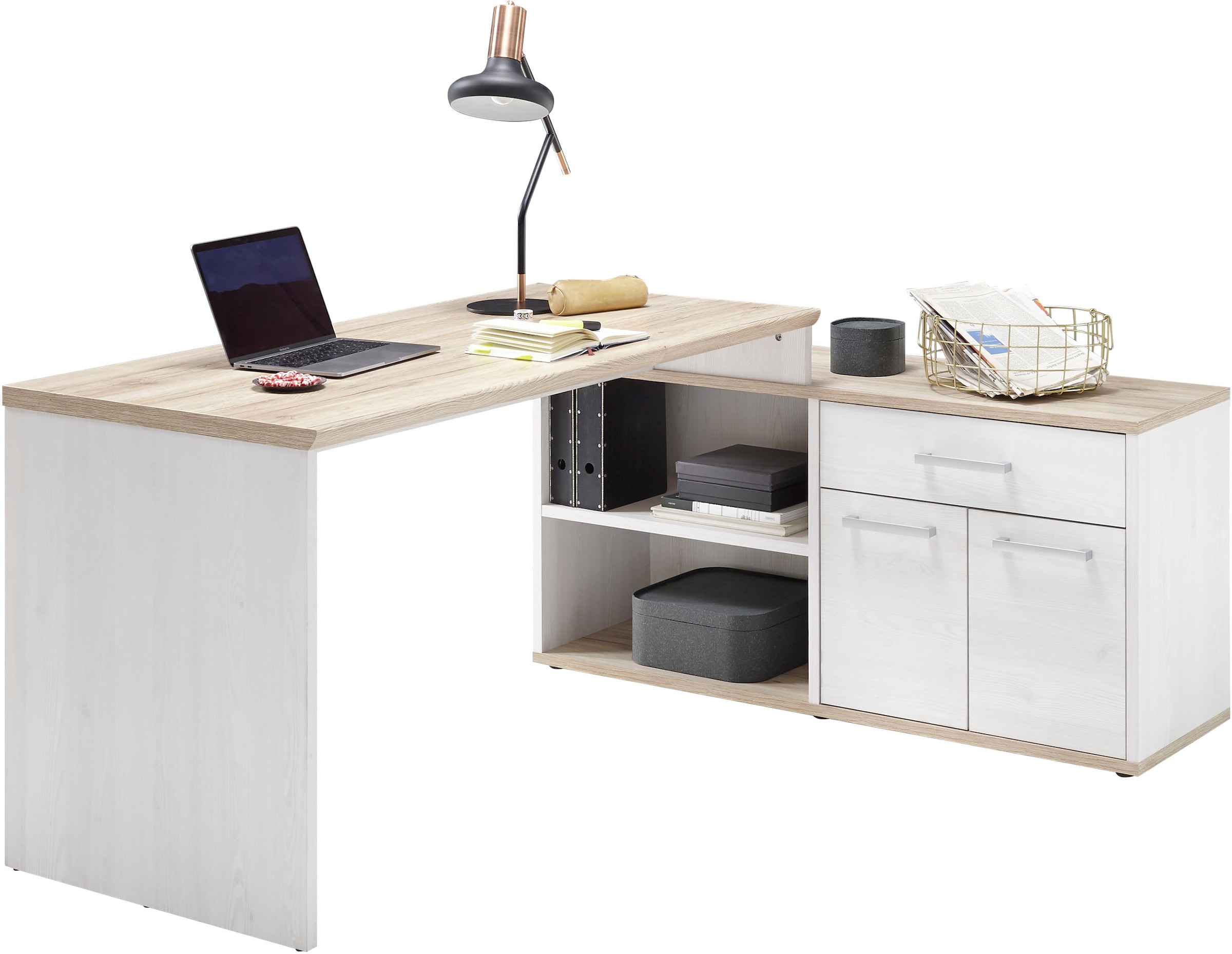 BEGA OFFICE Eckschreibtisch »Romance«, im Landhaustil, mit Sideboard, 140x130 cm