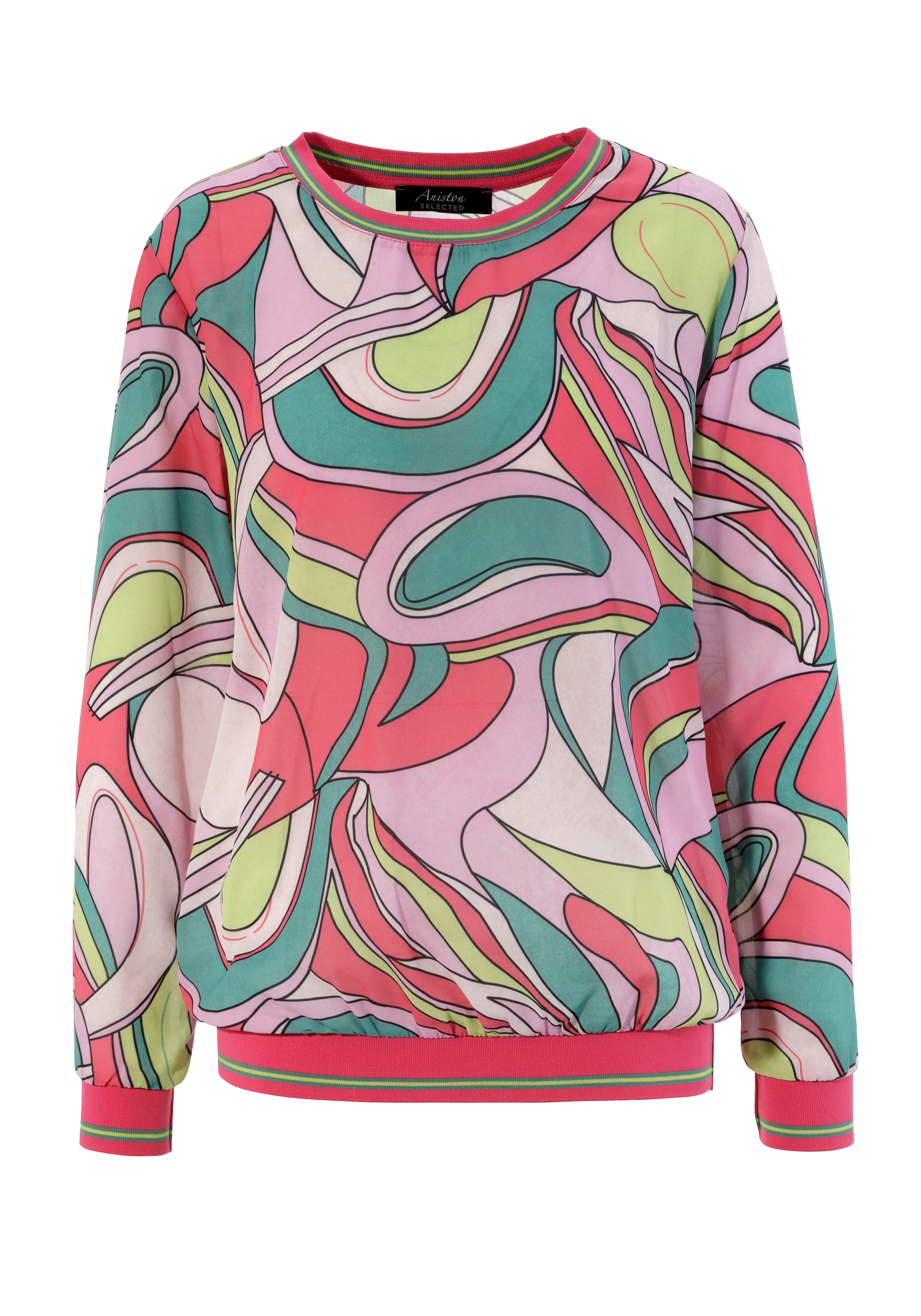 Aniston SELECTED Shirtbluse, Allover-Muster mit Jelmoli-Versand online | Rippbündchen shoppen und gestreiften