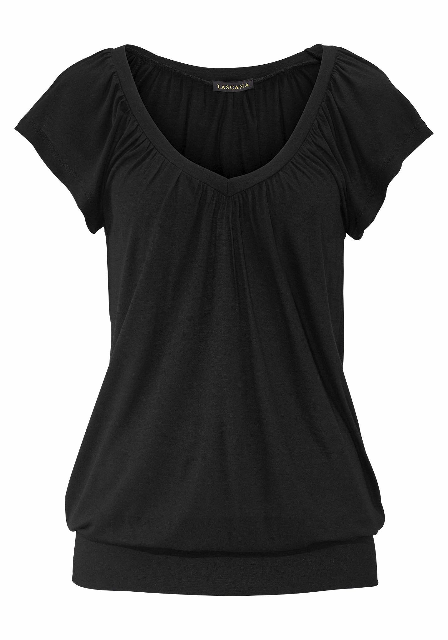 LASCANA V-Shirt, mit breitem Gummizugbund, T-Shirt mit V-Ausschnitt, Basic