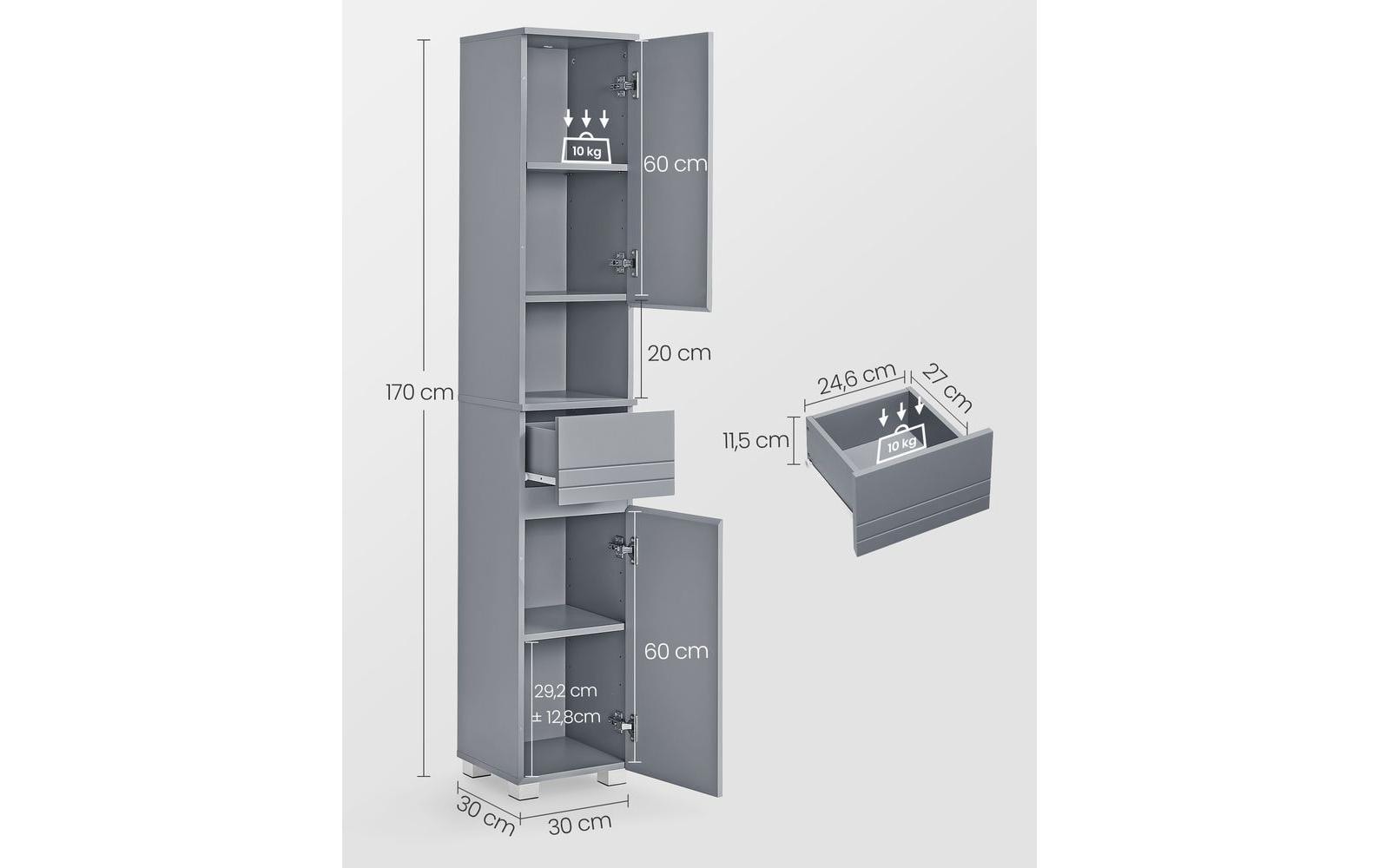 VASAGLE Badregal »30 x 170 cm«