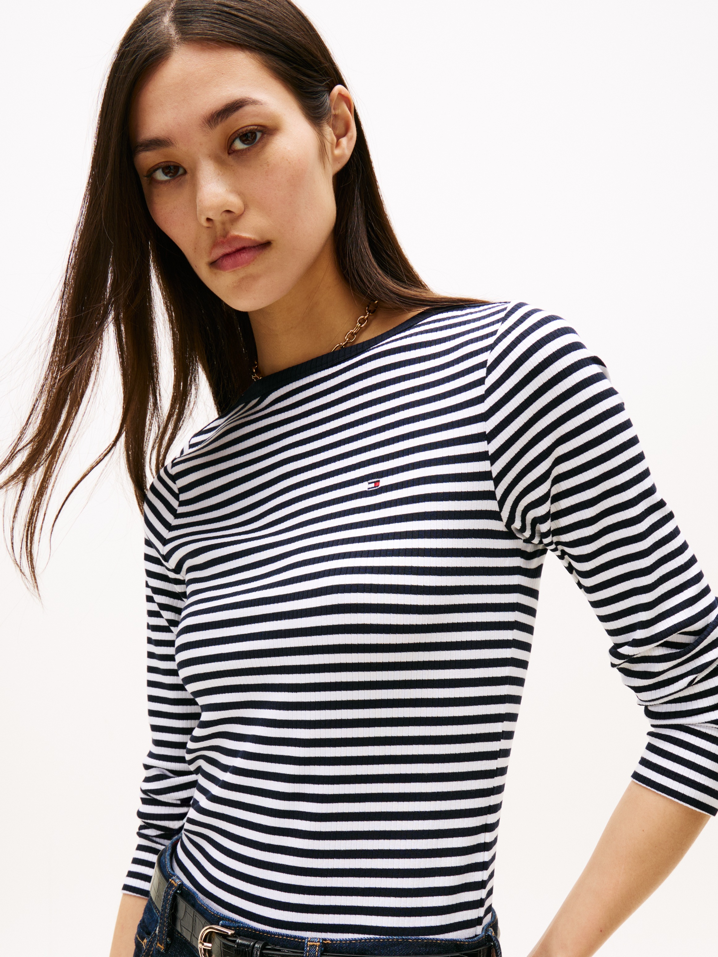Tommy Hilfiger Langarmshirt »SLIM 5X2 RIB BOAT-NK LS«, in gerippter Struktur