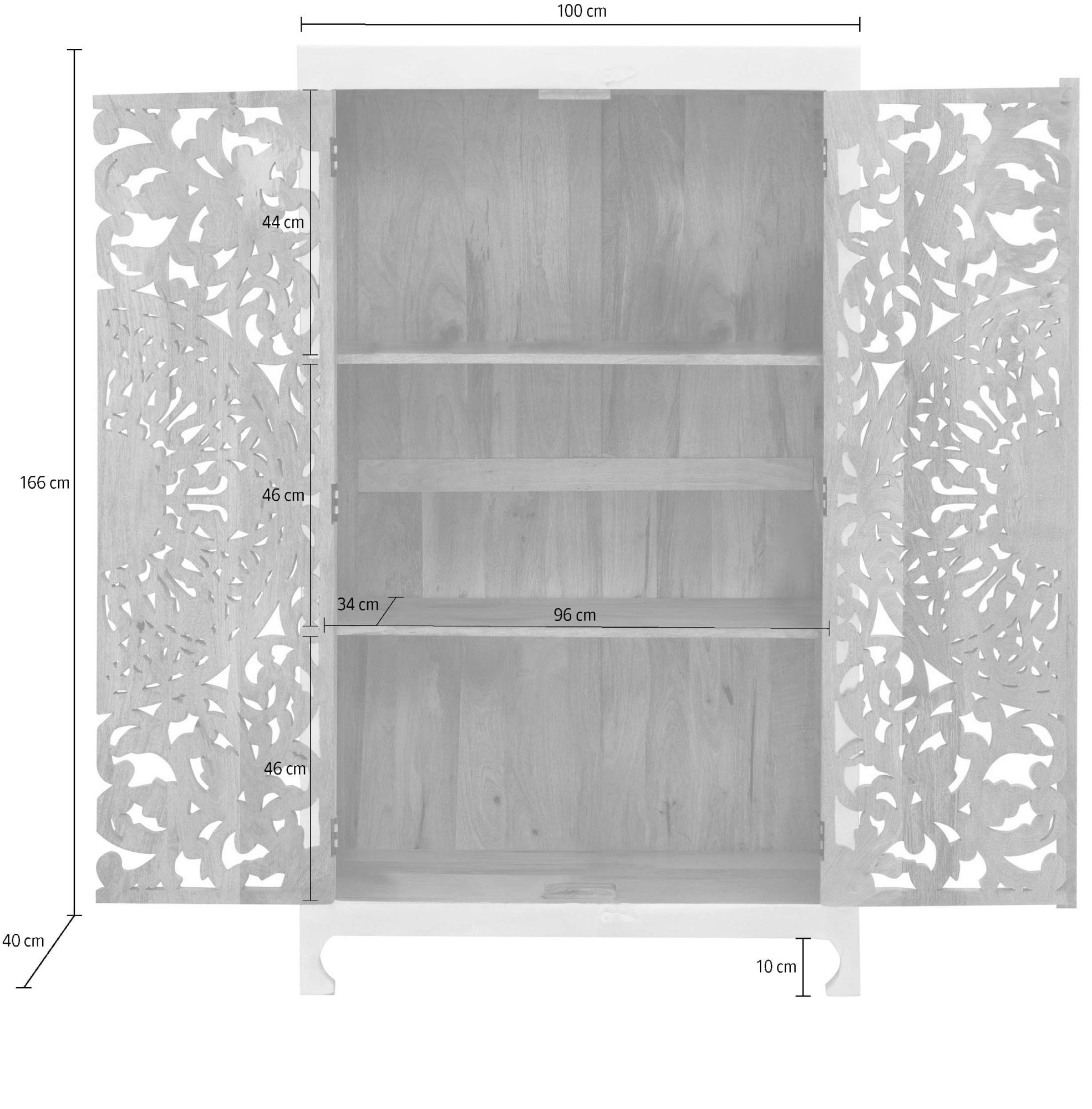 Home affaire Stauraumschrank »Kenmare«, Mangoholz, dekorative Schnitzereien, Breite 100 cm