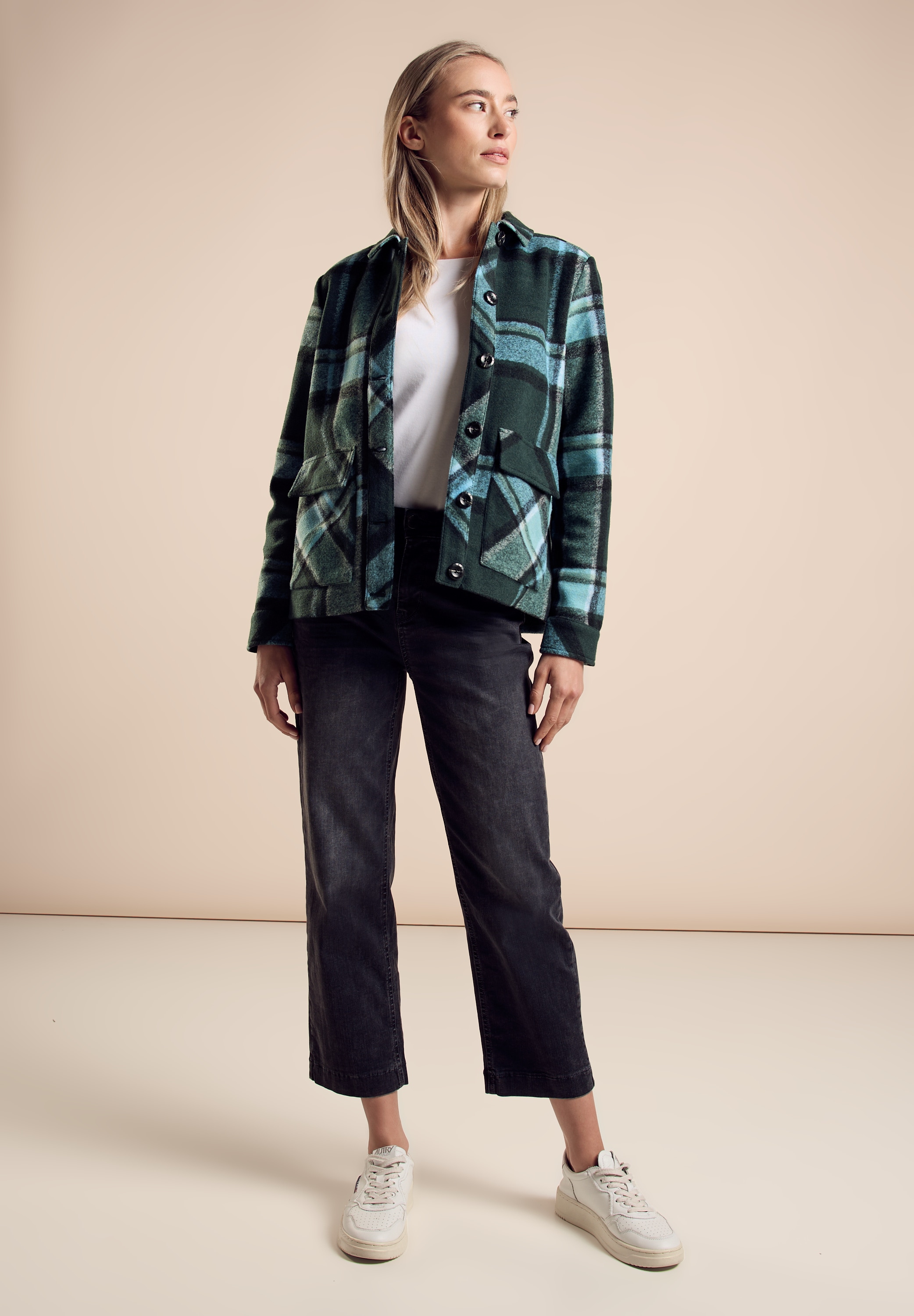 STREET ONE Wolljacke, ohne Kapuze, mit Karo Muster
