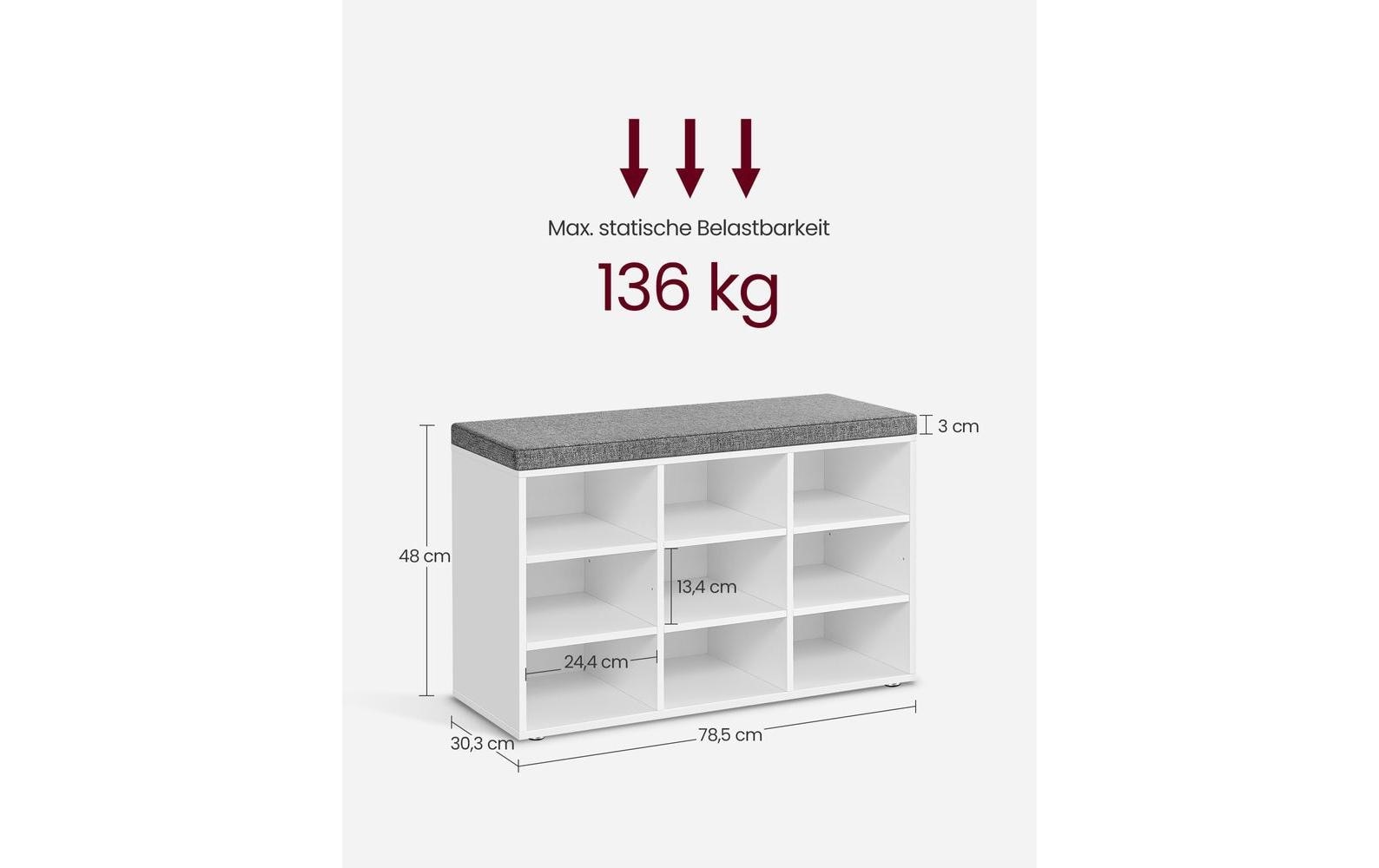 VASAGLE Schuhschrank »mit Polster 78.5 x 48 cm«