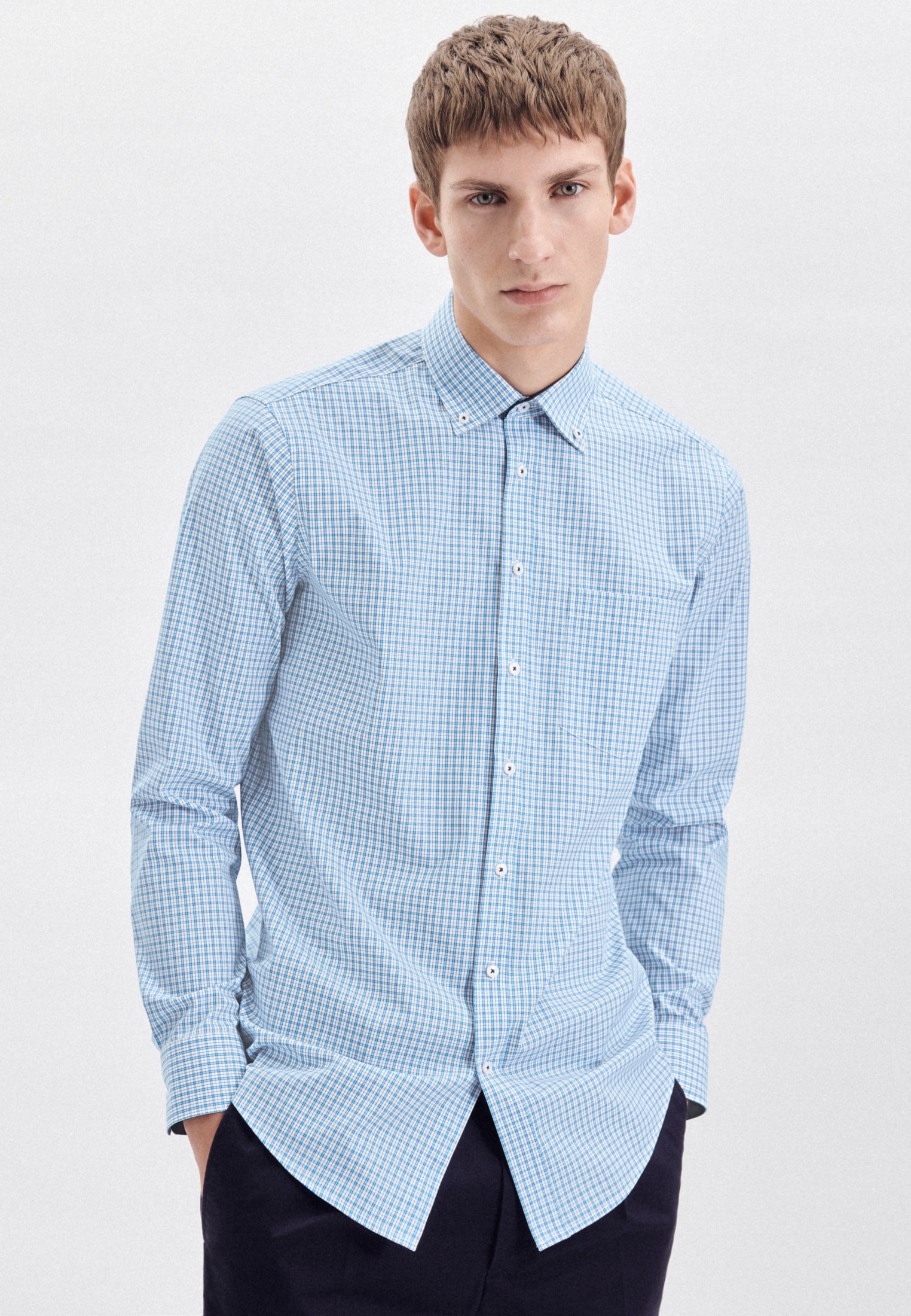 seidensticker Businesshemd »Regular« Regular Langarm Button-Down-Kragen Karo