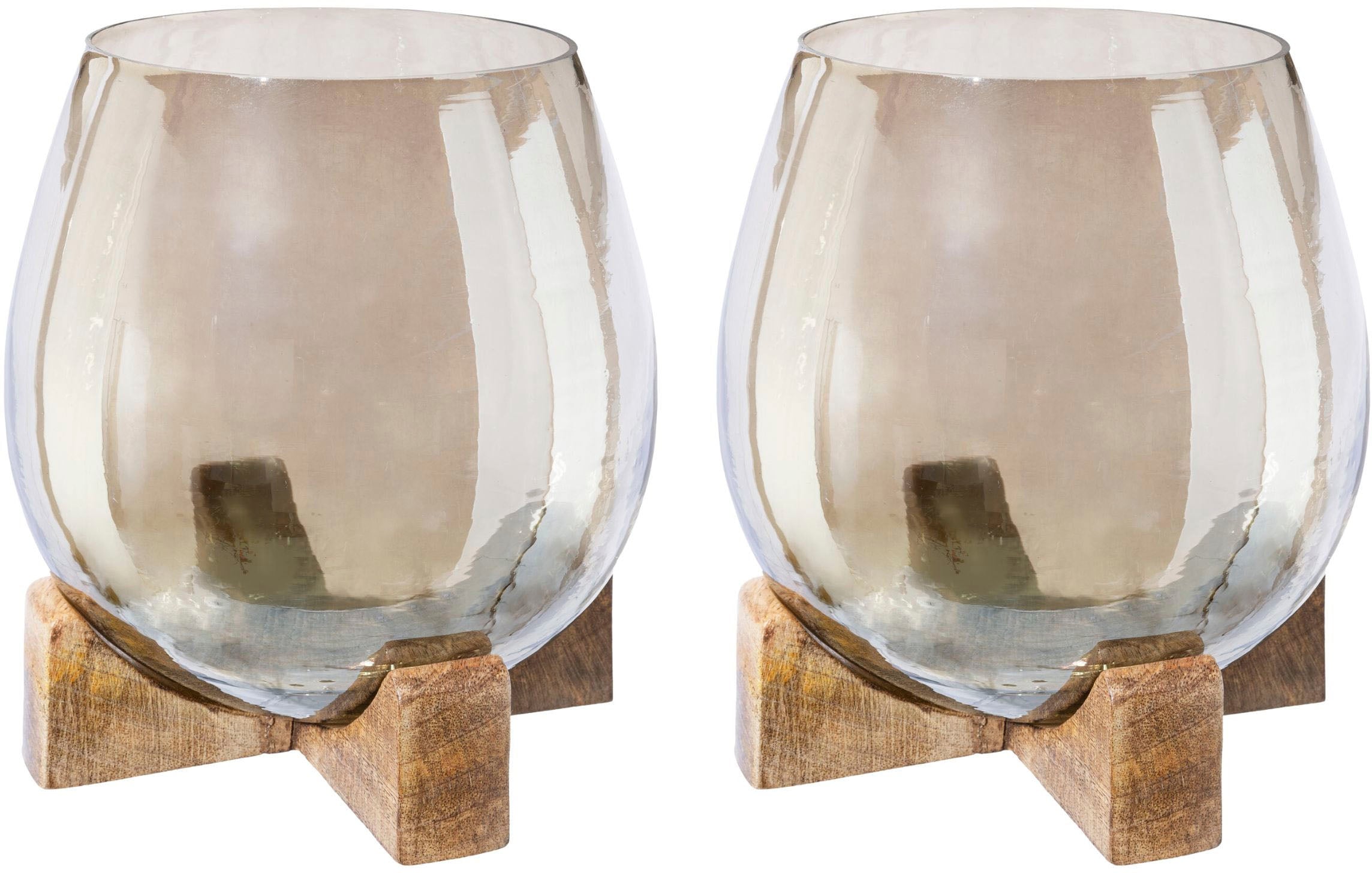 Creativ home Windlicht »Teelichthalter«, (Set, 2 St.), aus Glas und Holz,  Höhe ca. 17 cm kaufen