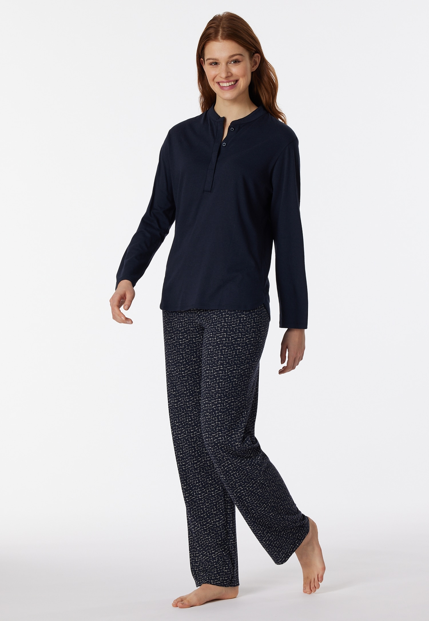Schiesser Pyjama »"Contemporary Nightwear"«, (2 tlg.), Shirt mit Stehkragen und verdeckter, funktionaler Knopfleiste
