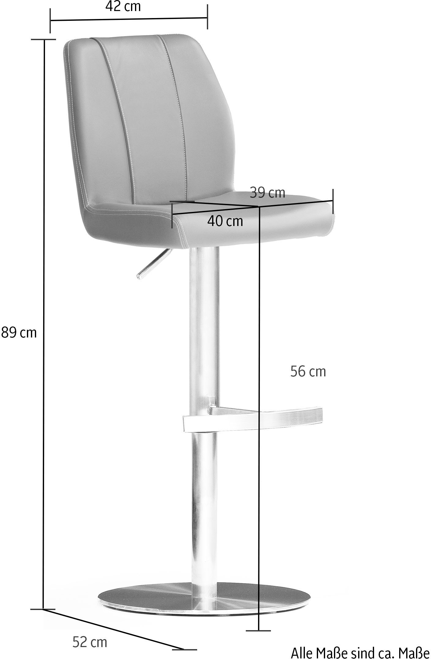 MCA furniture Bistrostuhl »BARBECOOL«, mit Rückenlehne,Bodenplatte rund, 360° drehbar, Sitzhöhe von 56-81 cm