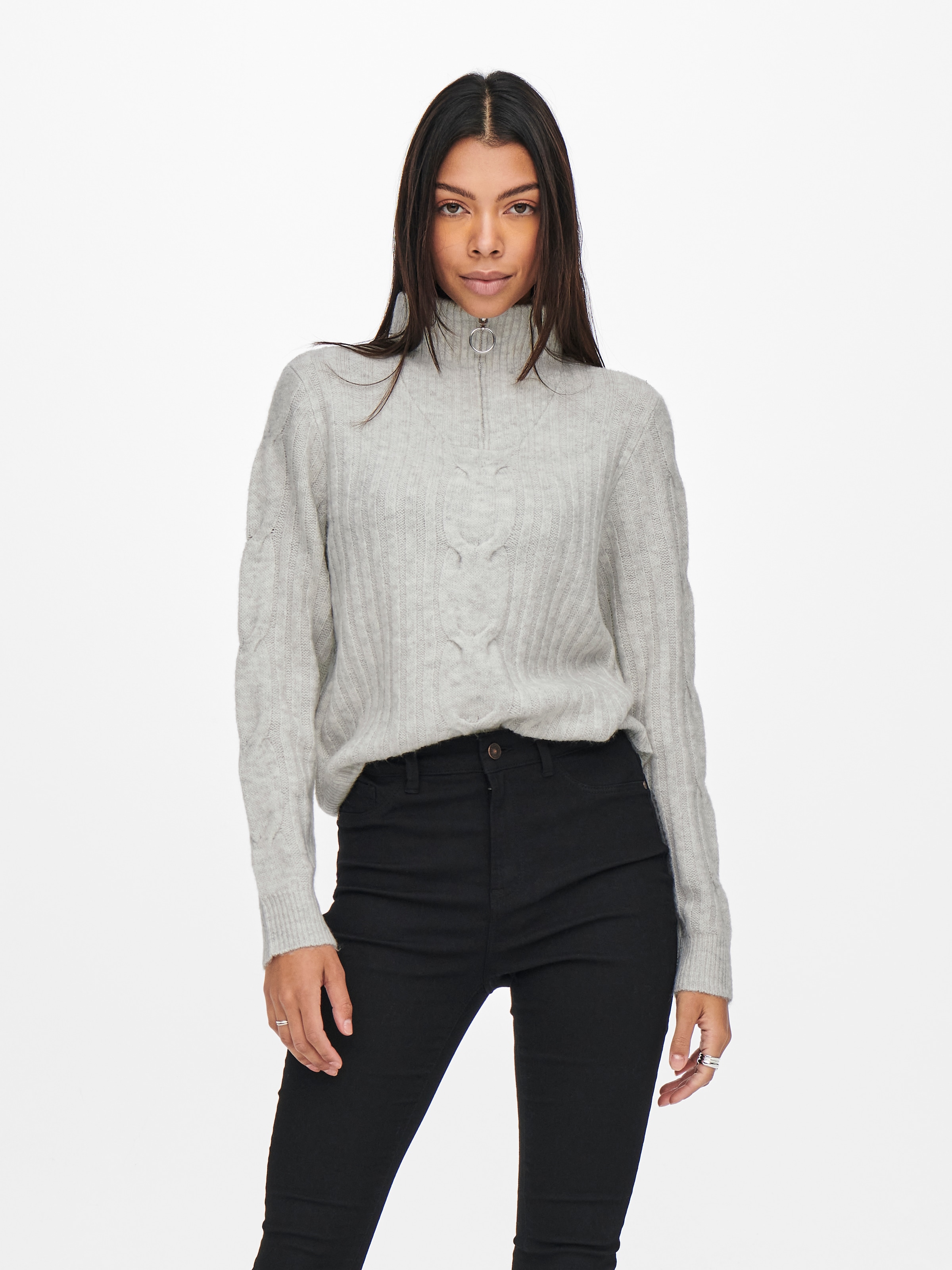 JDY Stehkragenpullover »JDYANDREA L/S ZIP CABLE PULLOVE KNT NOOS«