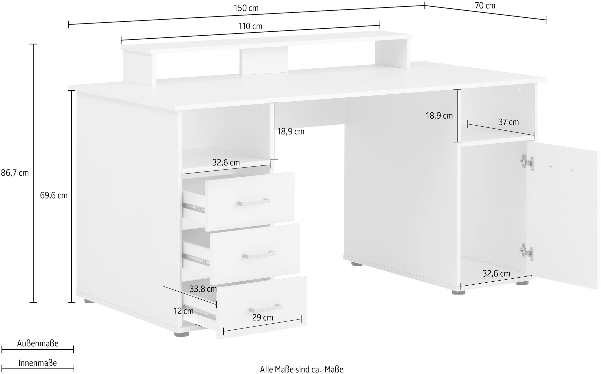 welltime Schreibtisch »Baku«, Breite 150 cm, Made in Germany