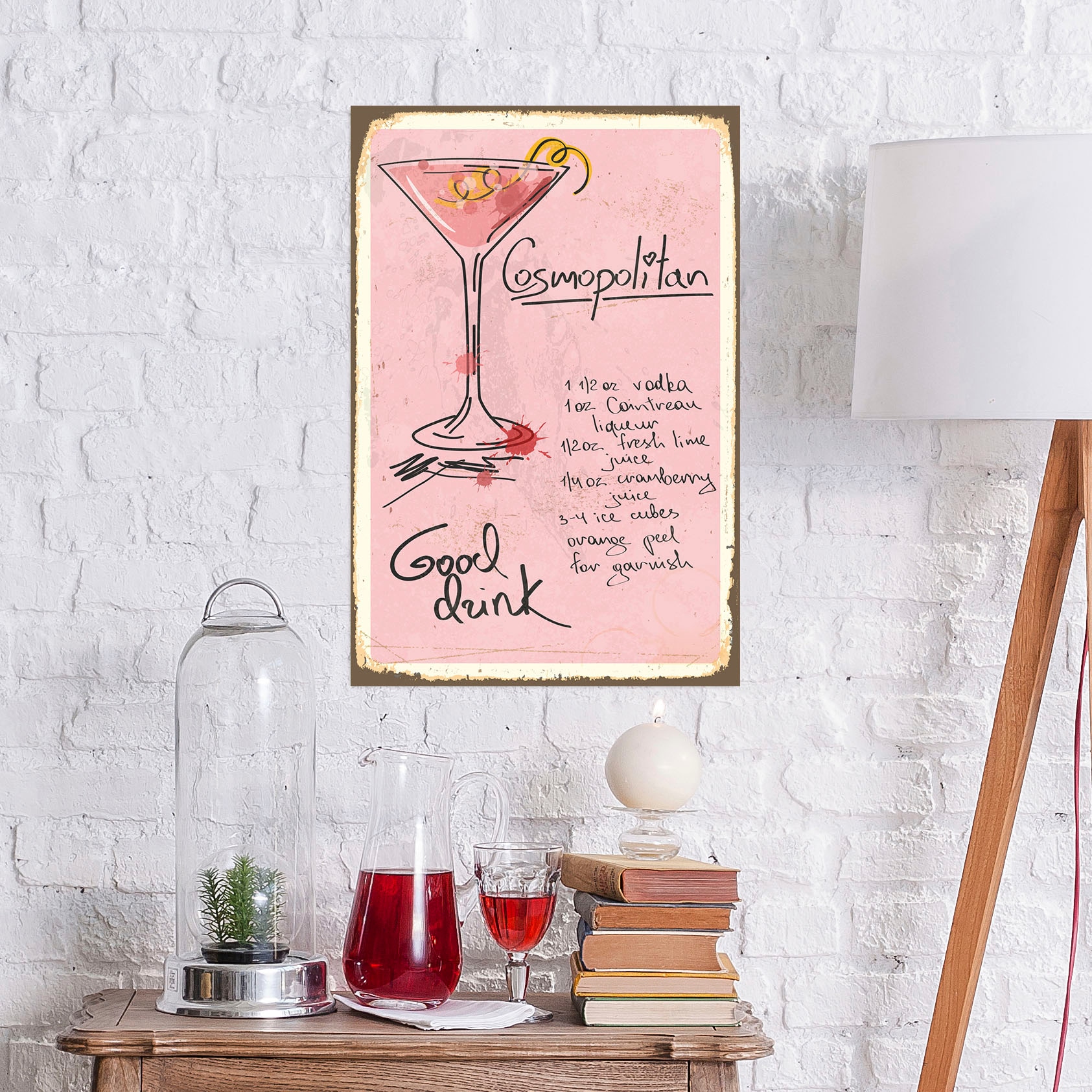 queence Metallbild »Cosmopolitan«, Sprüche, (1 St.), Rezept, Cocktail, rosa, Wanddeko, Stahlschild